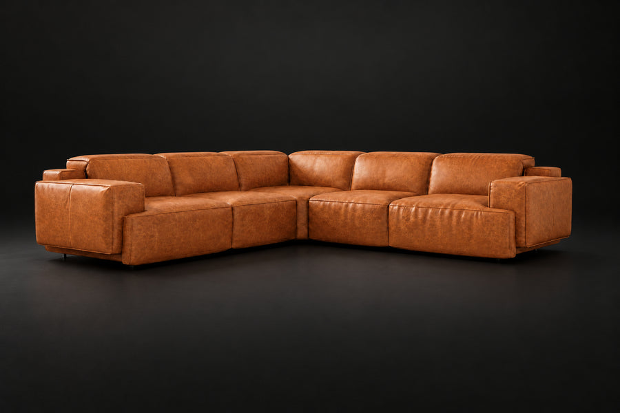 Valentina Distressed Leather Corner Recliner Sectional Sofa