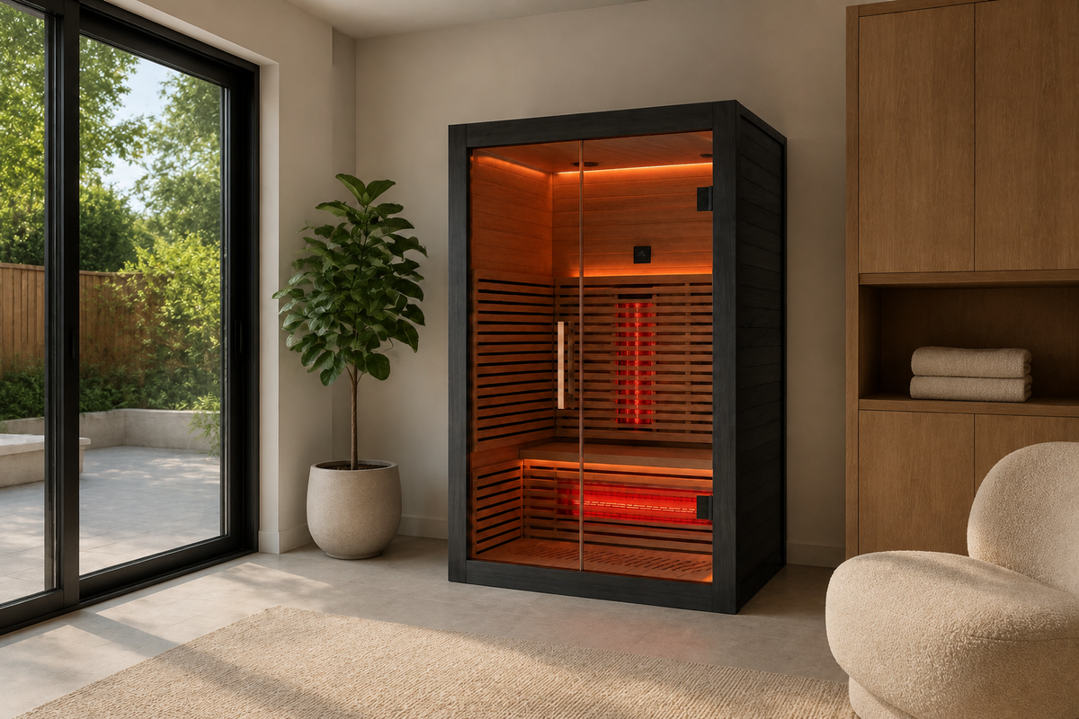 Valencia Aura™ 2-Person Full Spectrum Low-EMF Infrared Sauna | Black Exterior | Canadian Red Cedar