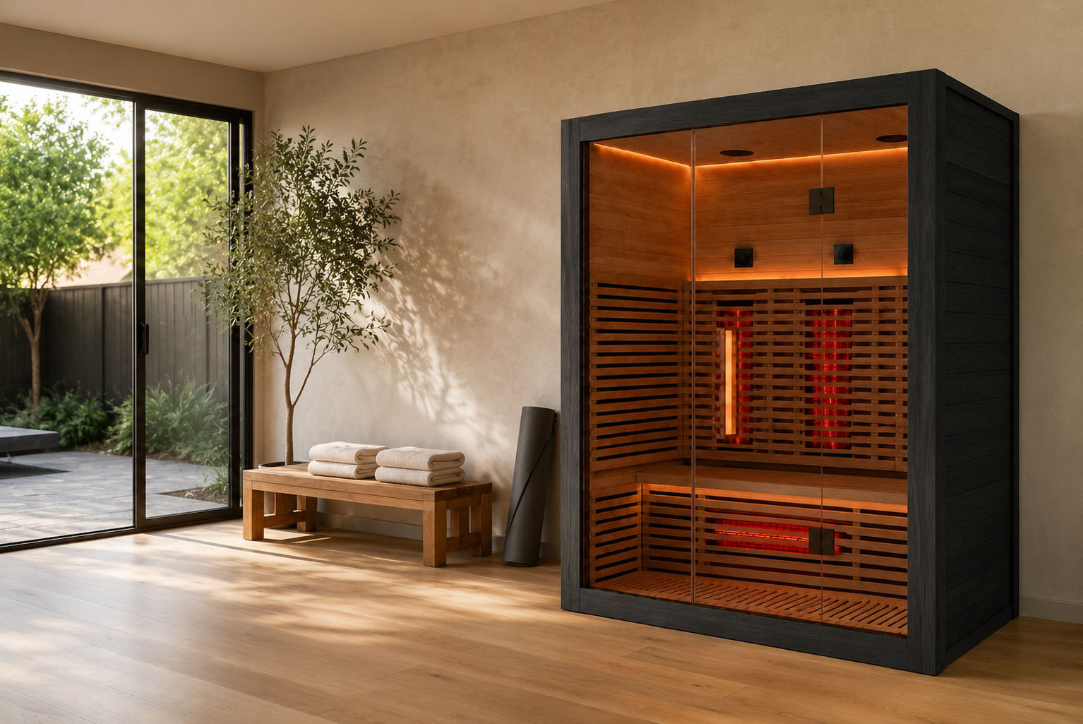 Valencia Aura™ 3-Person Full Spectrum Low-EMF Infrared Sauna | Black Exterior | Canadian Red Cedar