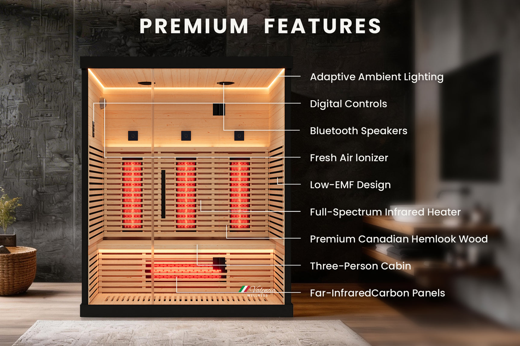 Valencia Aura™ 3-Person Full Spectrum Infrared Sauna | Low-EMF Hemlock