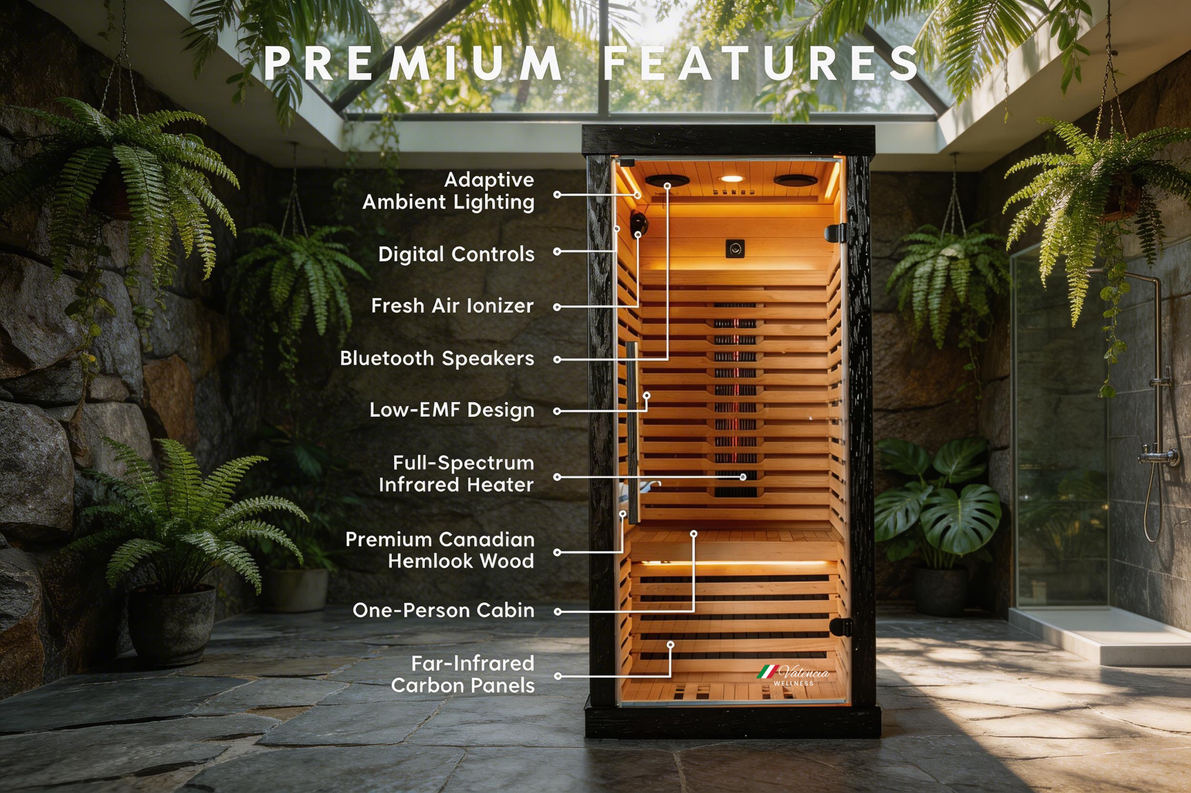 Valencia Aura™ 1-Person Full Spectrum Infrared Sauna | Low-EMF Hemlock