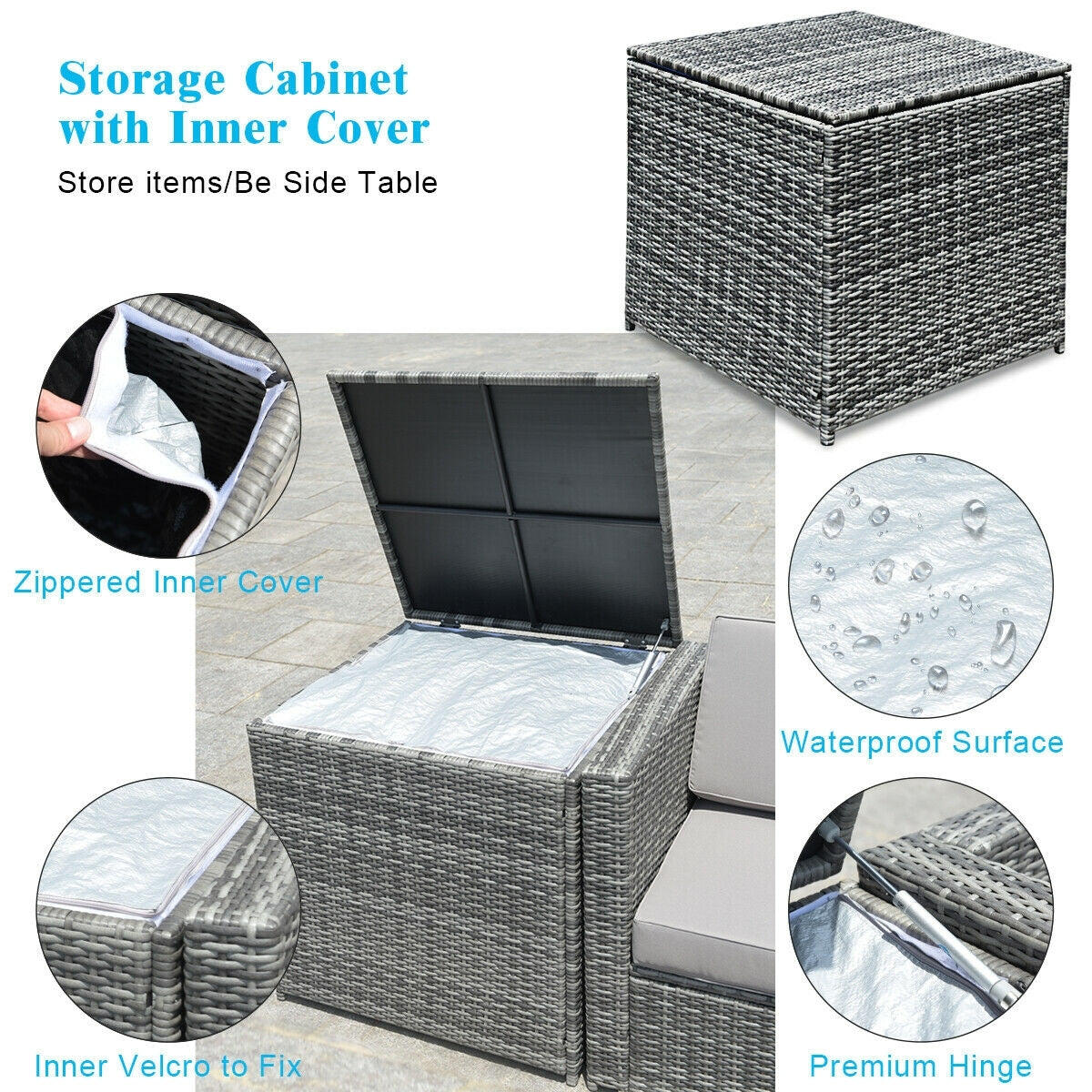 8 Piece Wicker Sofa Rattan Dinning Set Patio Furniture with Storage Table