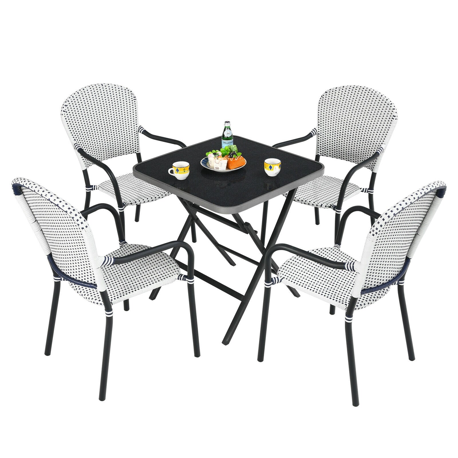 Set of 4 Patio Rattan Stackable Dining Chair with Armrest for Garden