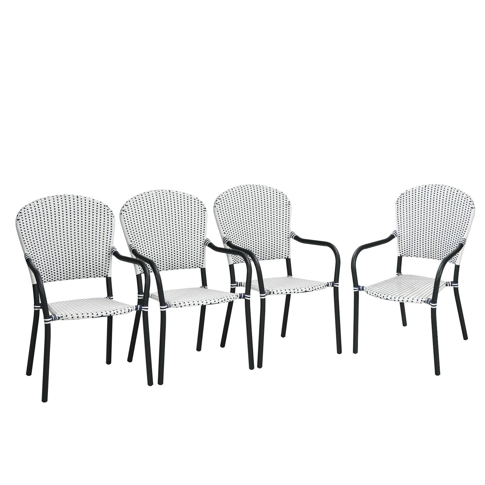 Set of 4 Patio Rattan Stackable Dining Chair with Armrest for Garden