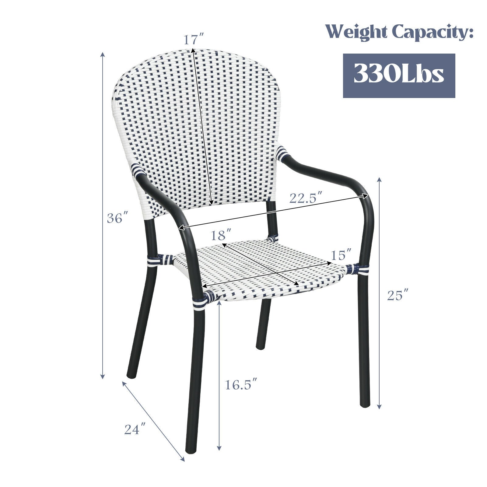 Set of 4 Patio Rattan Stackable Dining Chair with Armrest for Garden
