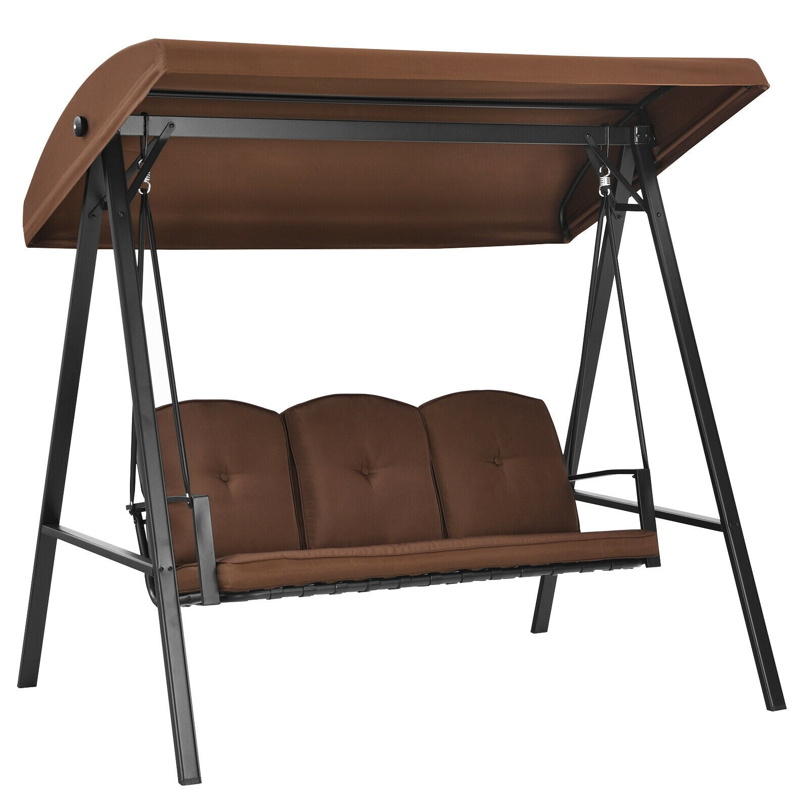Outdoor 3-Seat Porch Swing with Adjust Canopy and Cushions-Coffee