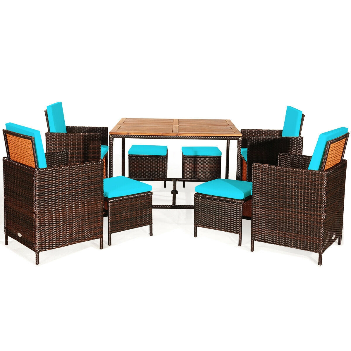 9PCS Patio Rattan Dining Cushioned Chairs Set