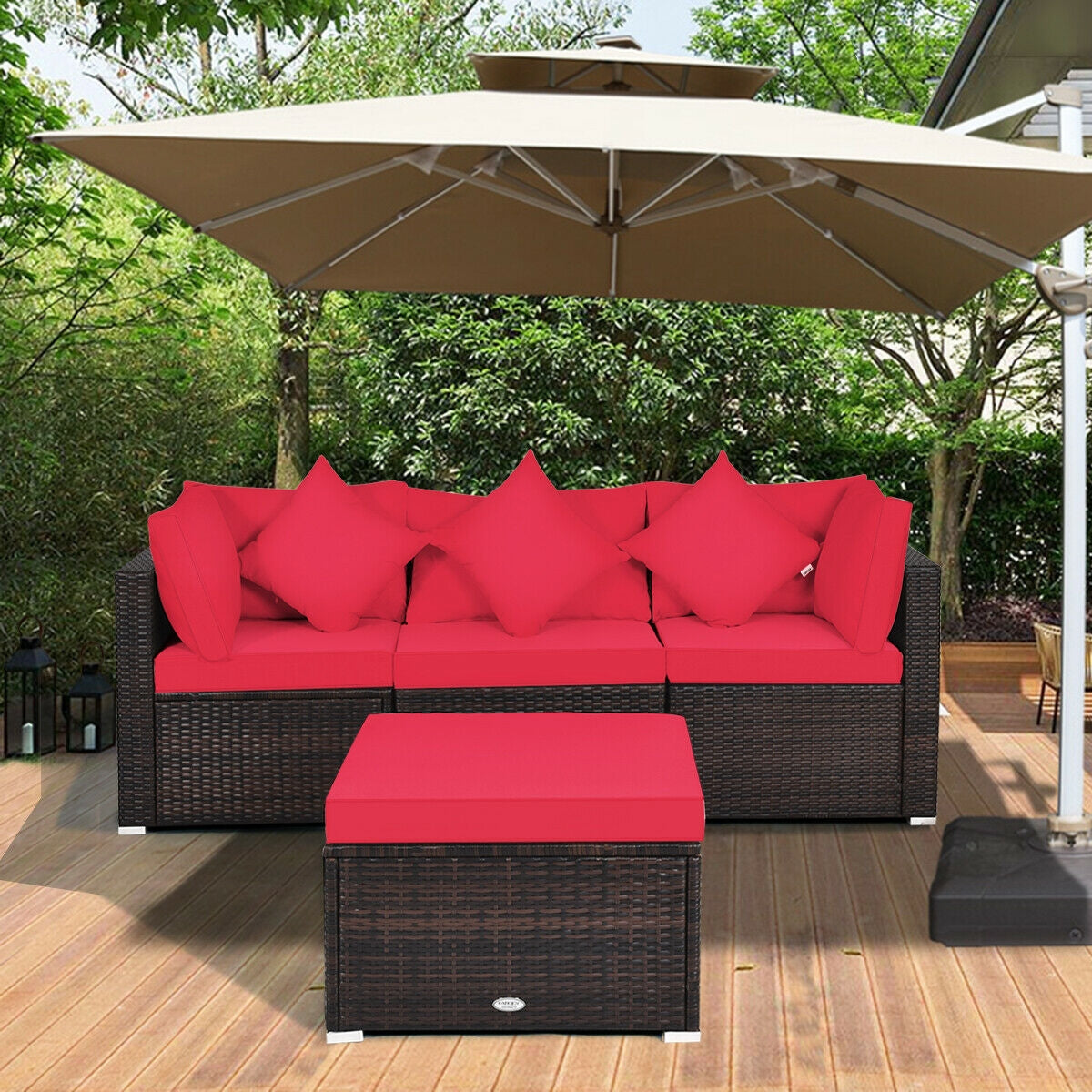 4 Pieces Ottoman Garden Patio Rattan Wicker Furniture Set with Cushion