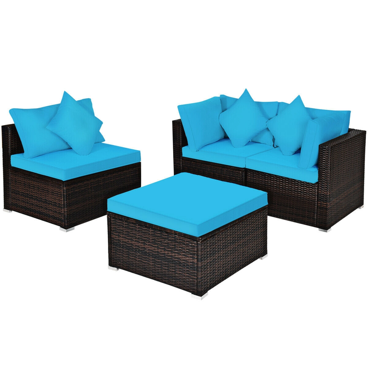 4 Pieces Ottoman Garden Patio Rattan Wicker Furniture Set with Cushion