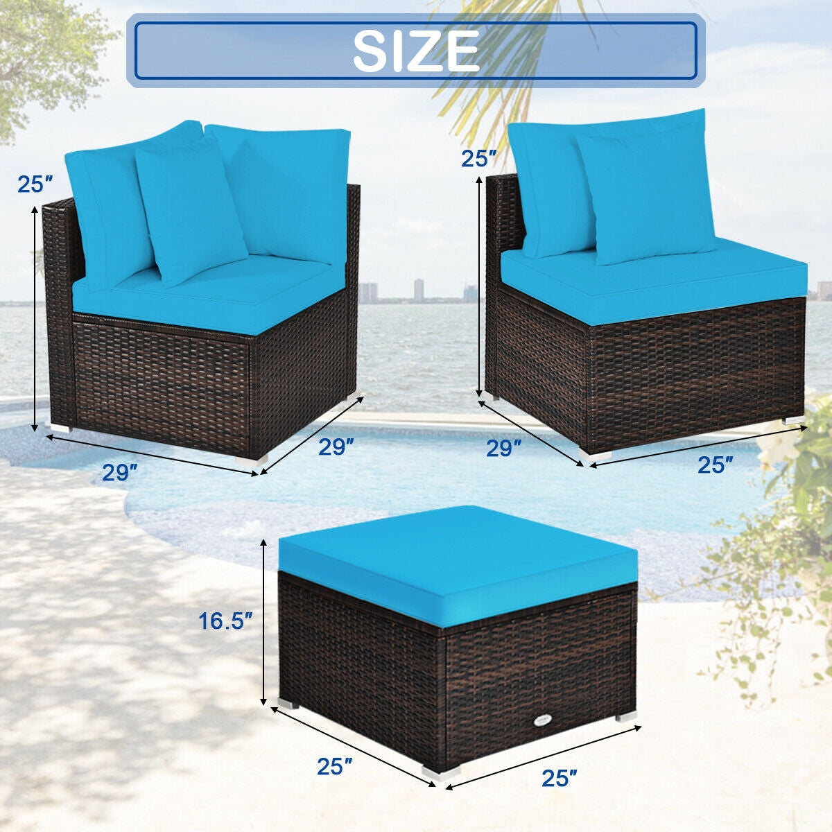 4 Pieces Ottoman Garden Patio Rattan Wicker Furniture Set with Cushion