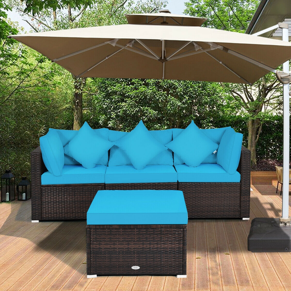 4 Pieces Ottoman Garden Patio Rattan Wicker Furniture Set with Cushion
