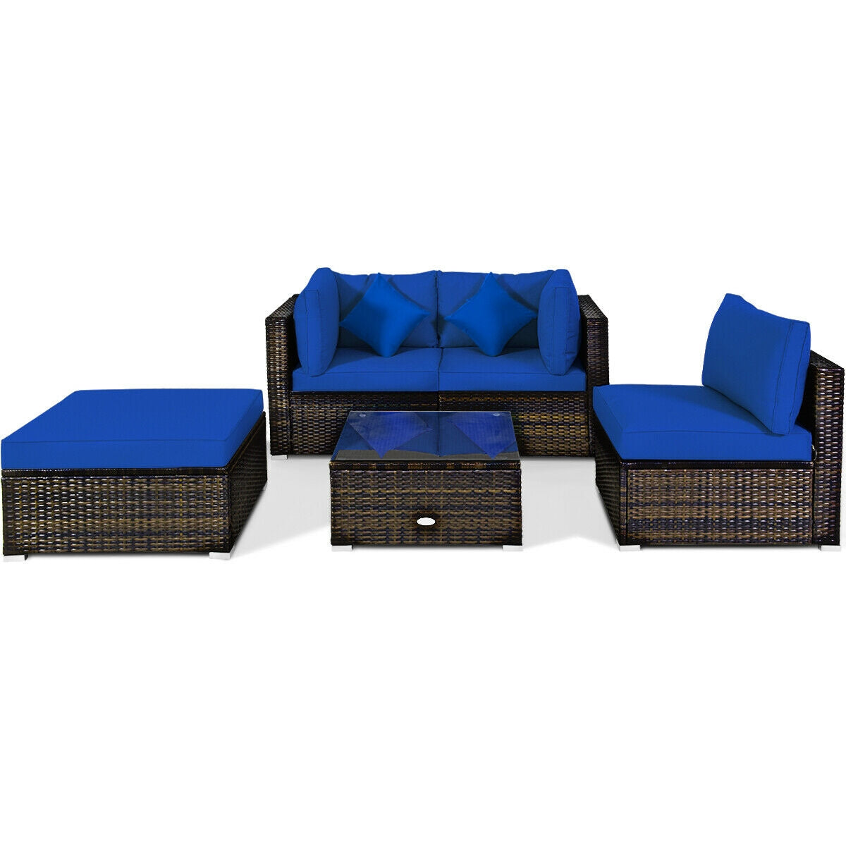 5 Pcs Outdoor Patio Rattan Furniture Set Sectional Conversation with Cushions