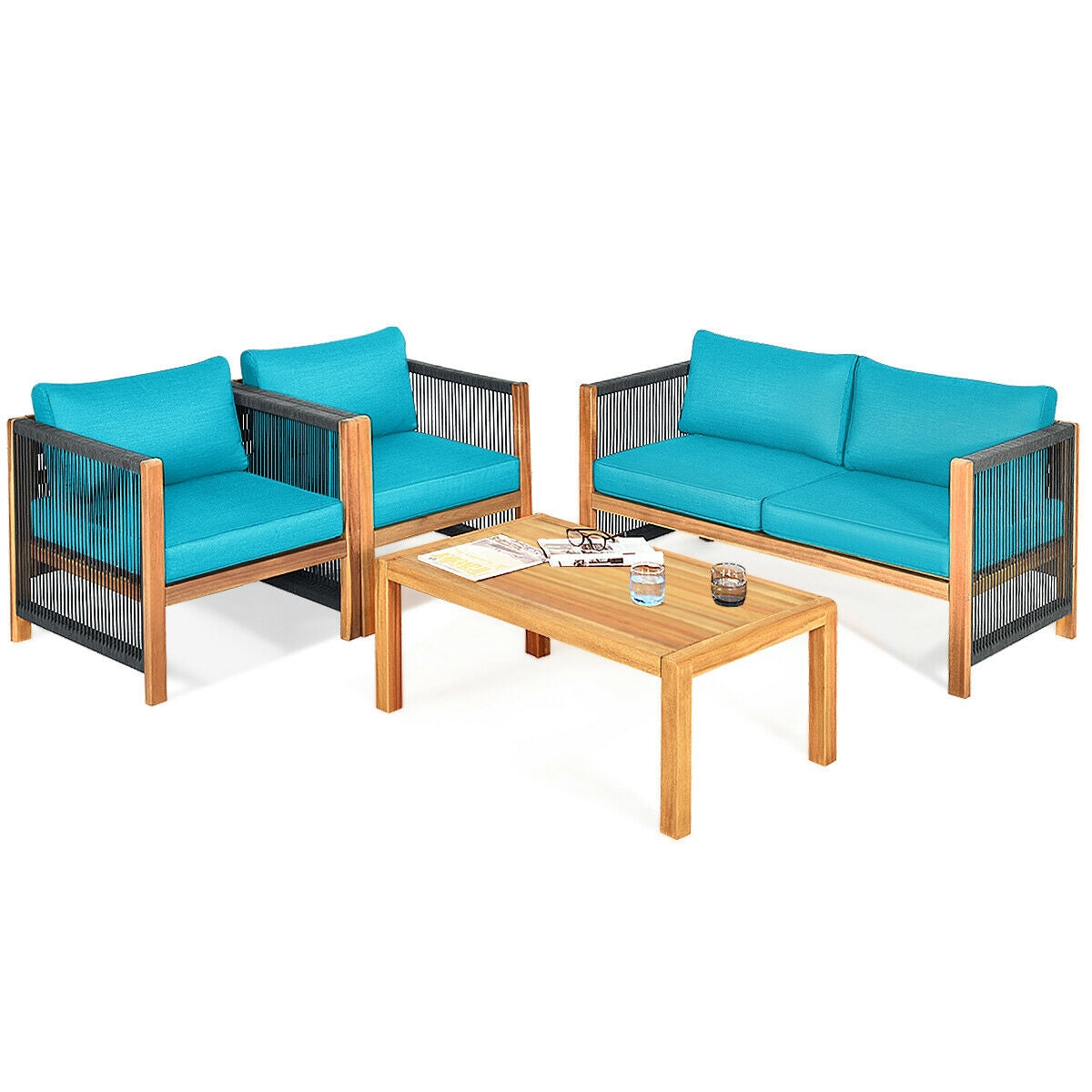4 Pieces Acacia Wood Outdoor Patio Furniture Set