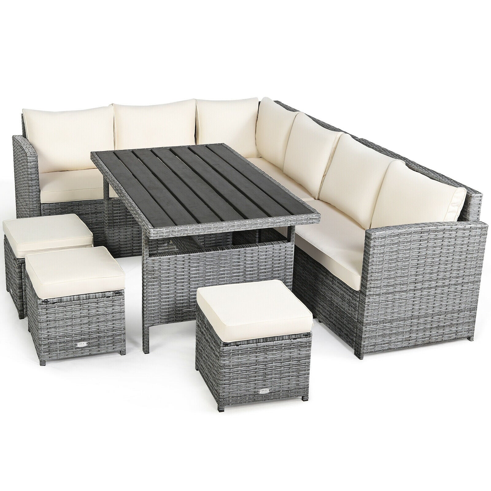 7 Pieces Patio Rattan Dining Furniture Sectional Sofa Set with Wicker Ottoman