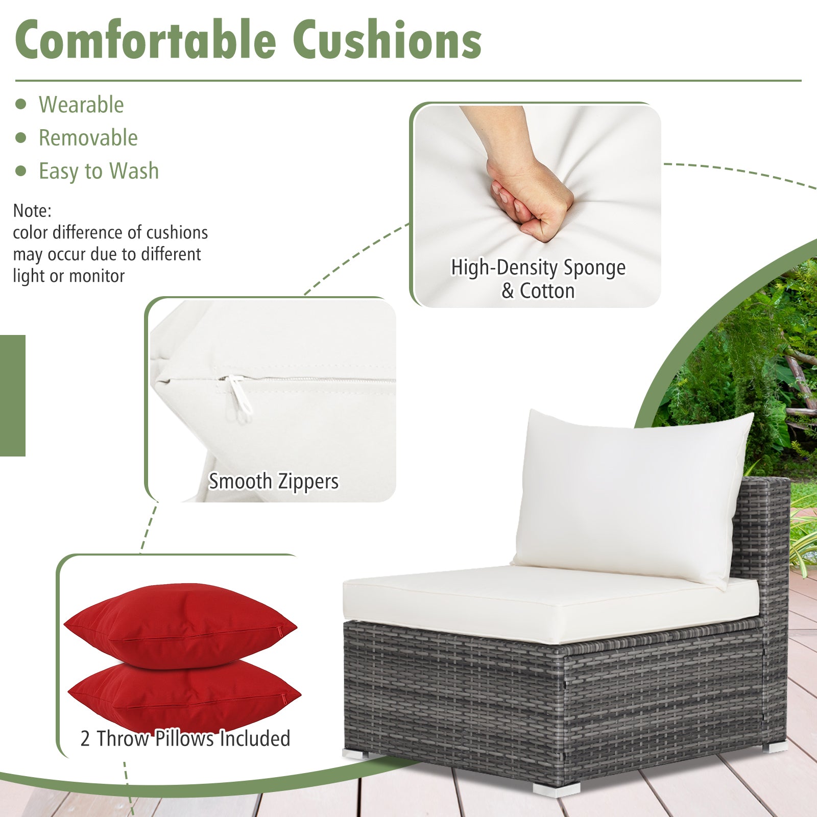 7 Pieces Patio Rattan Furniture Set Sectional Sofa Garden Cushion