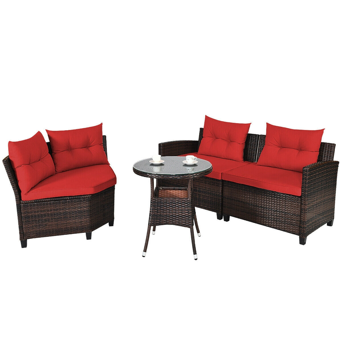 4 Pcs Outdoor Cushioned Rattan Furniture Set