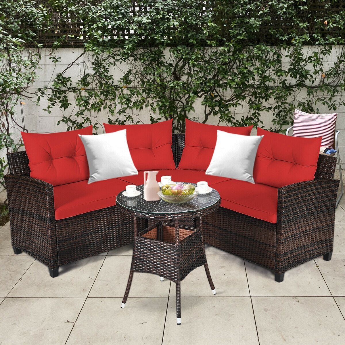 4 Pcs Outdoor Cushioned Rattan Furniture Set
