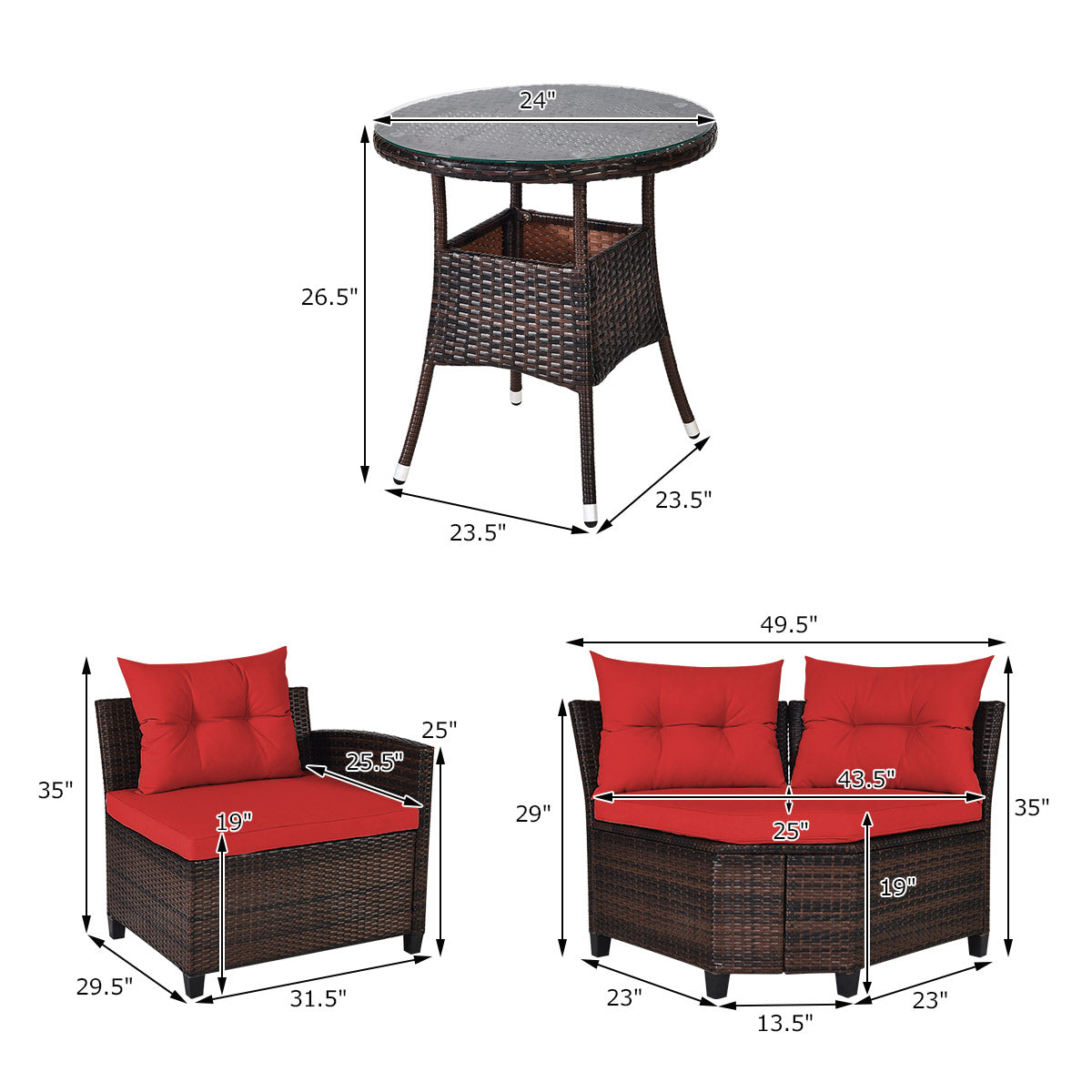 4 Pcs Outdoor Cushioned Rattan Furniture Set