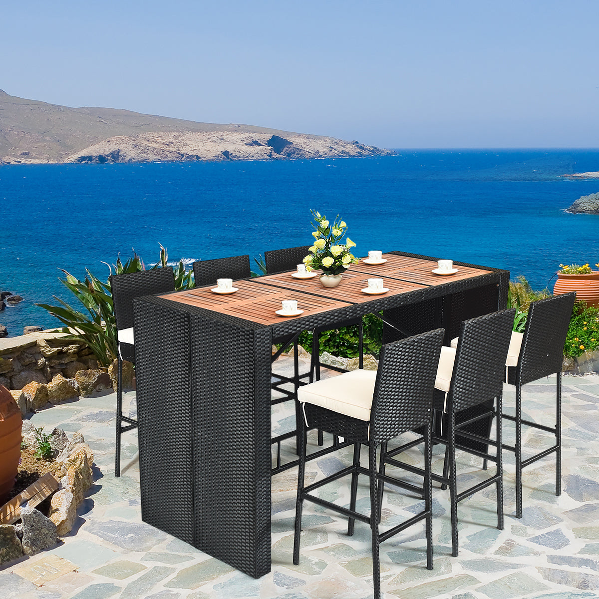 7 Pieces Patio Rattan Wicker Dining Furniture Set