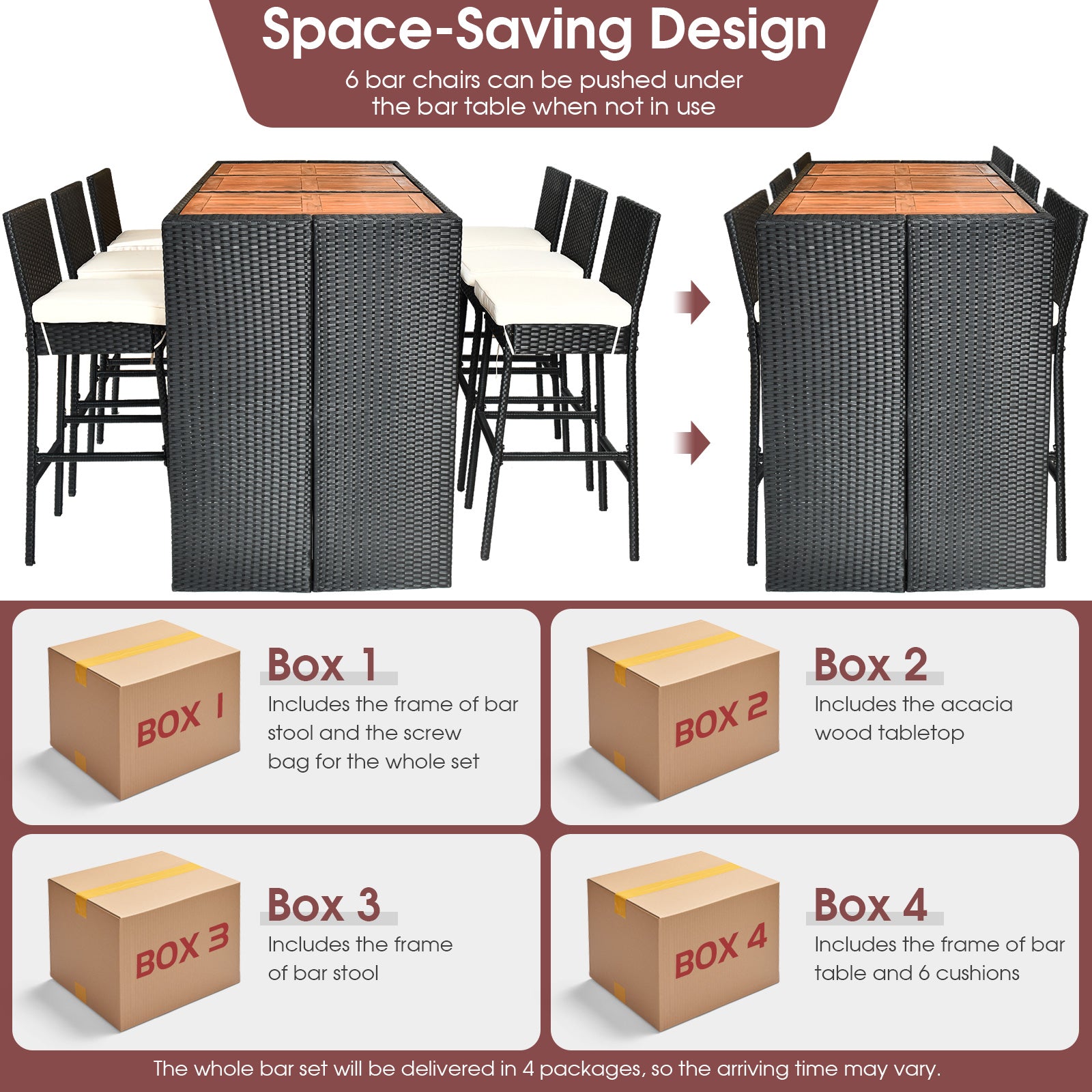 7 Pieces Patio Rattan Wicker Dining Furniture Set