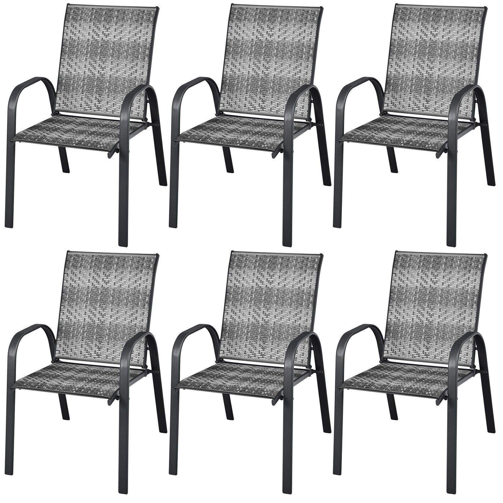 Set of 6 Outdoor PE Wicker Stackable Chairs with Sturdy Steel Frame