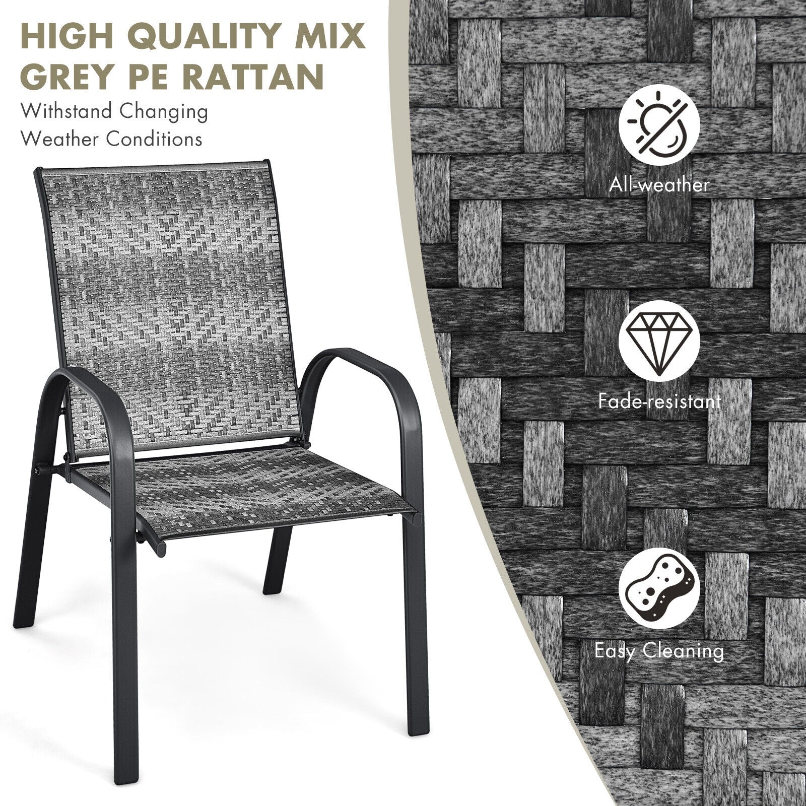 Set of 6 Outdoor PE Wicker Stackable Chairs with Sturdy Steel Frame