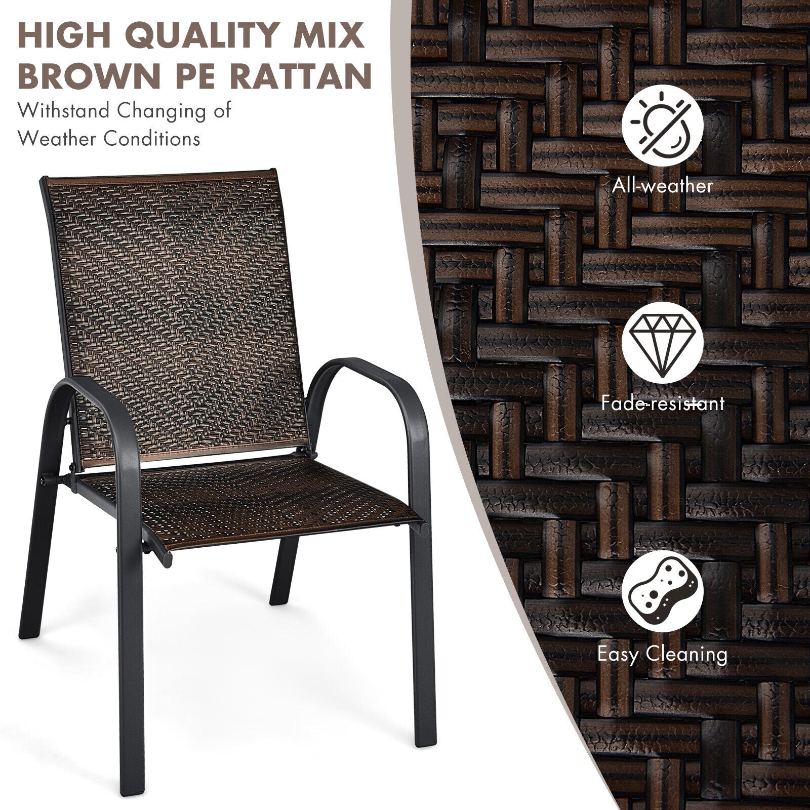 Set of 6 Outdoor PE Wicker Stackable Chairs with Sturdy Steel Frame