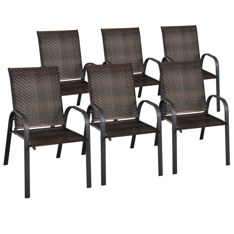 Set of 6 Outdoor PE Wicker Stackable Chairs with Sturdy Steel Frame