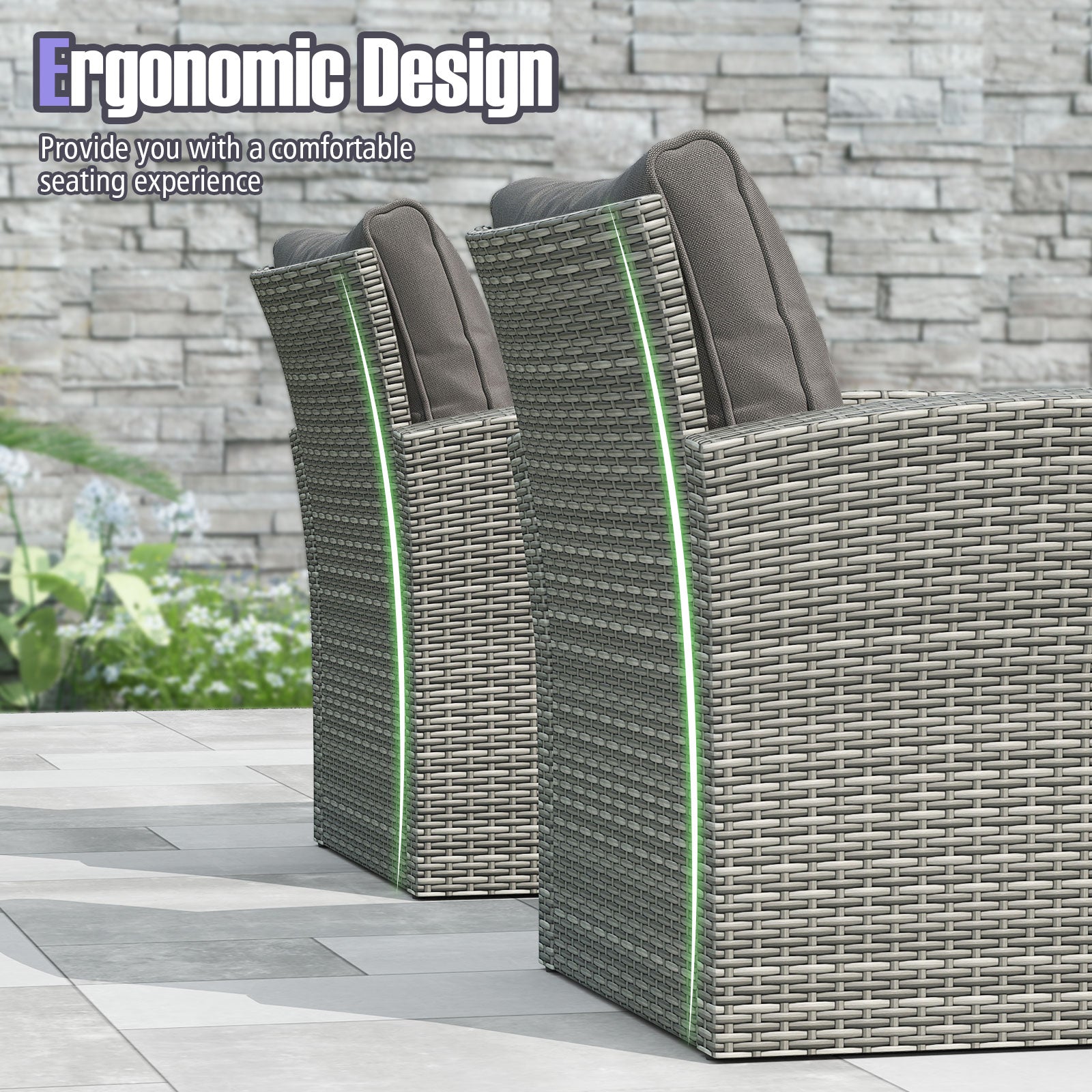4 Pieces Patio Rattan Furniture Set Sofa Table with Storage Shelf Cushion