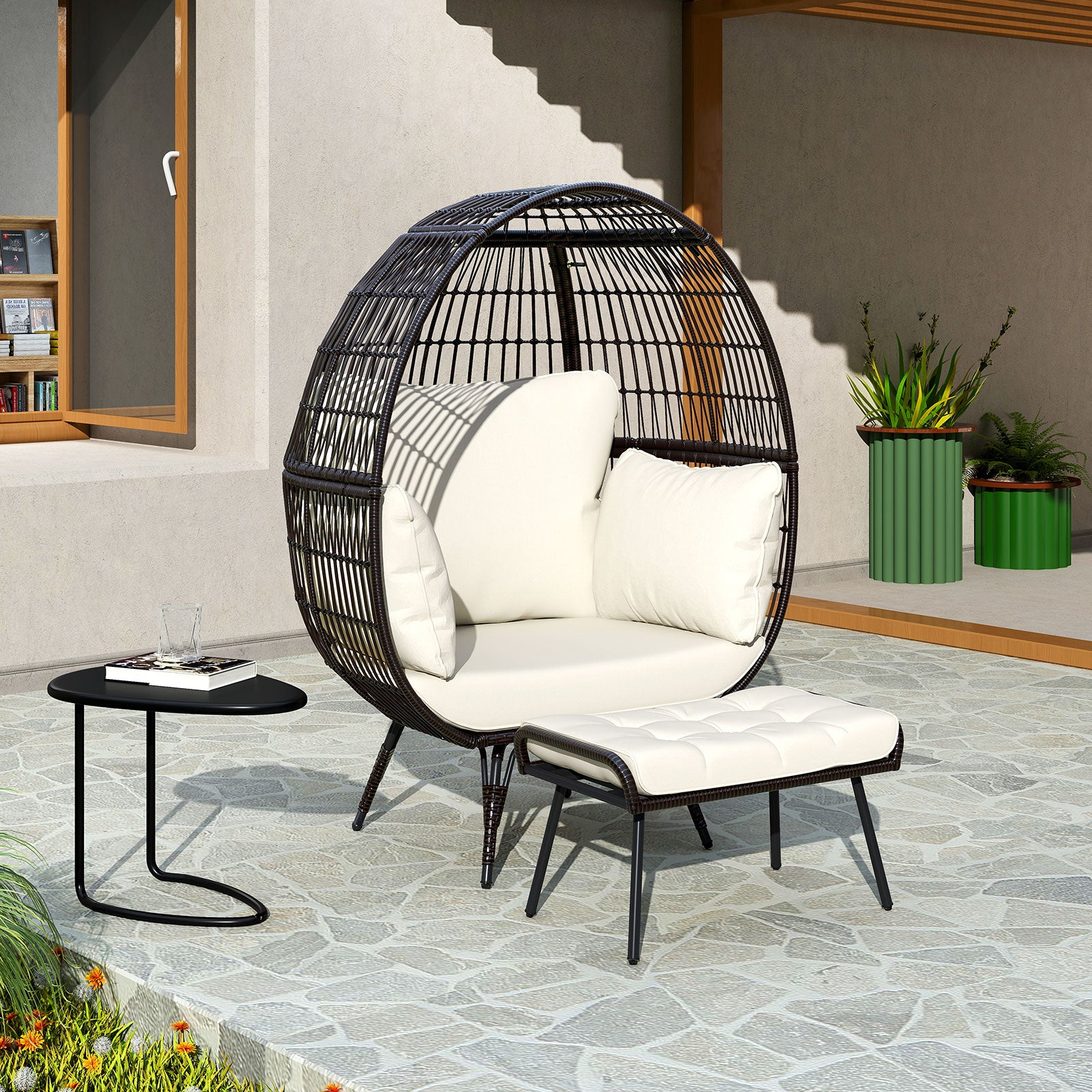 Oversized Egg Chair with Ottoman and Soft Cushions
