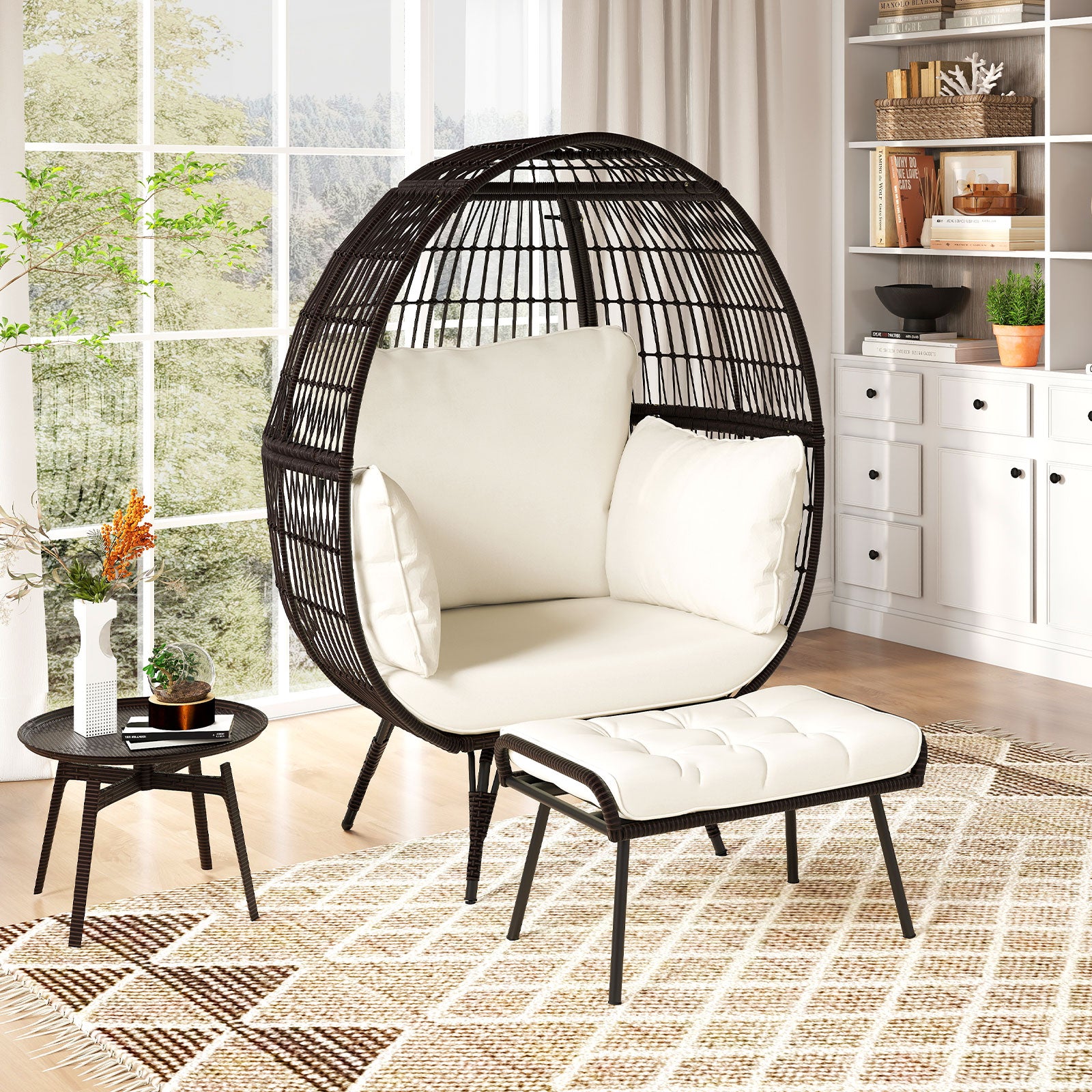 Oversized Egg Chair with Ottoman and Soft Cushions