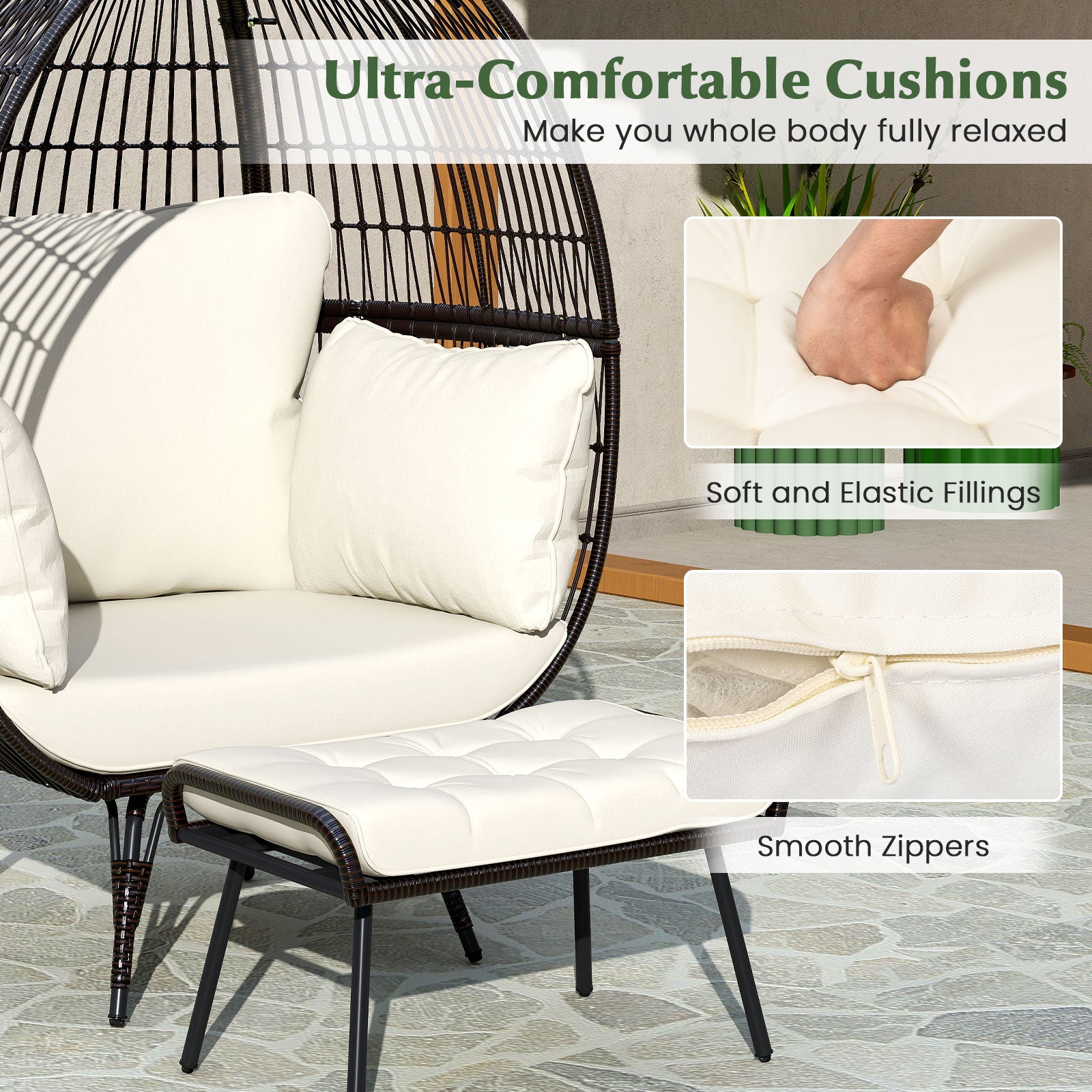 Oversized Egg Chair with Ottoman and Soft Cushions