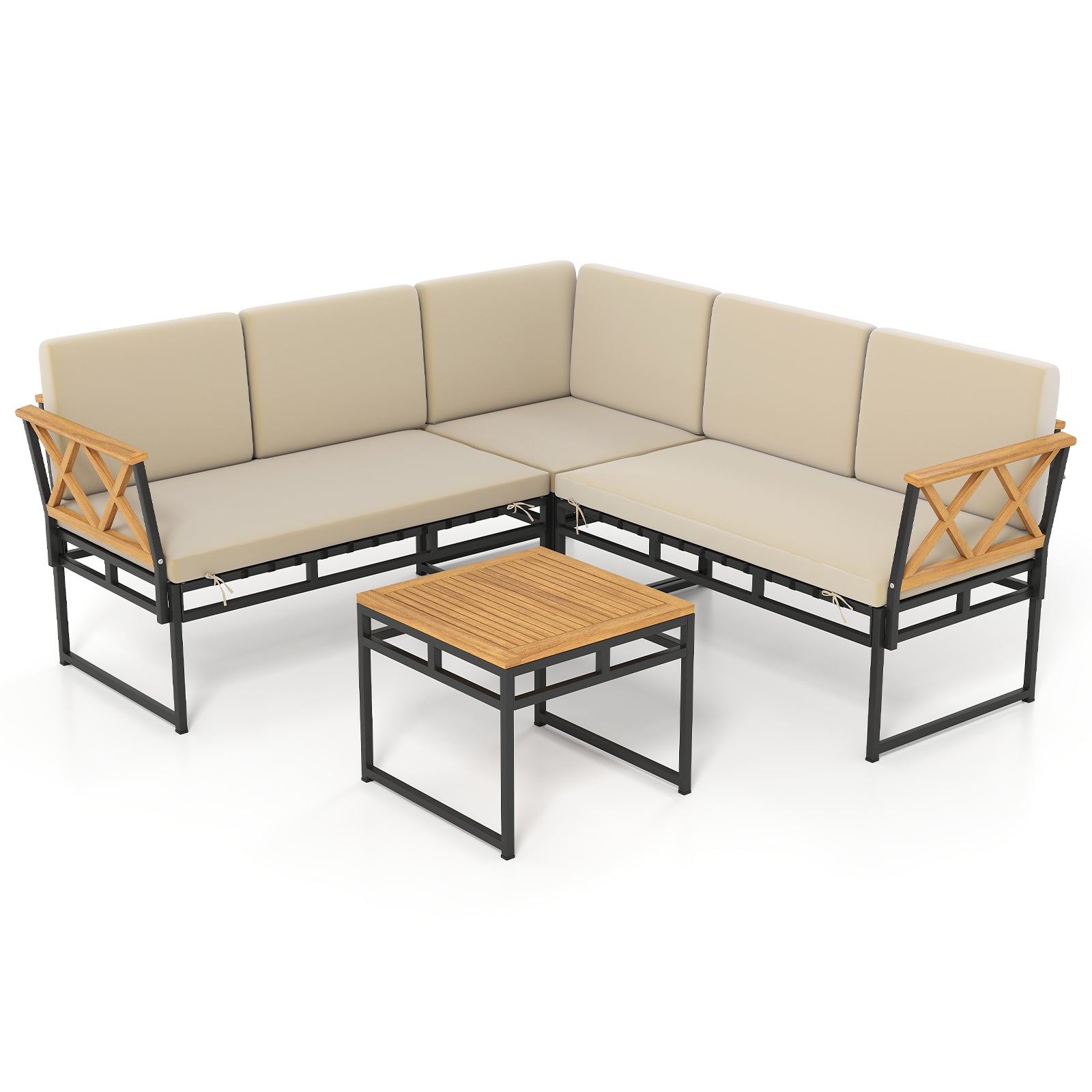 4 Pieces Patio L-Shaped Sofa Set with Cushions and Side Table