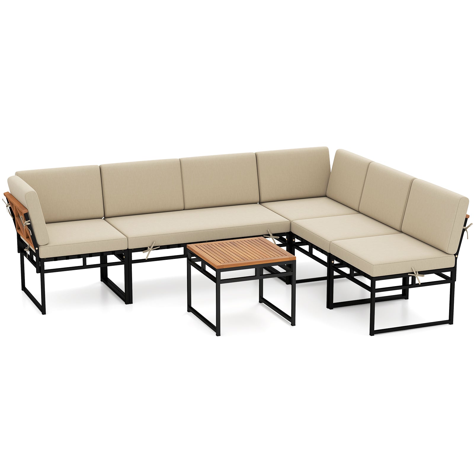 6 Piece Outdoor Sectional Sofa Set Metal Conversation Set with Cushions
