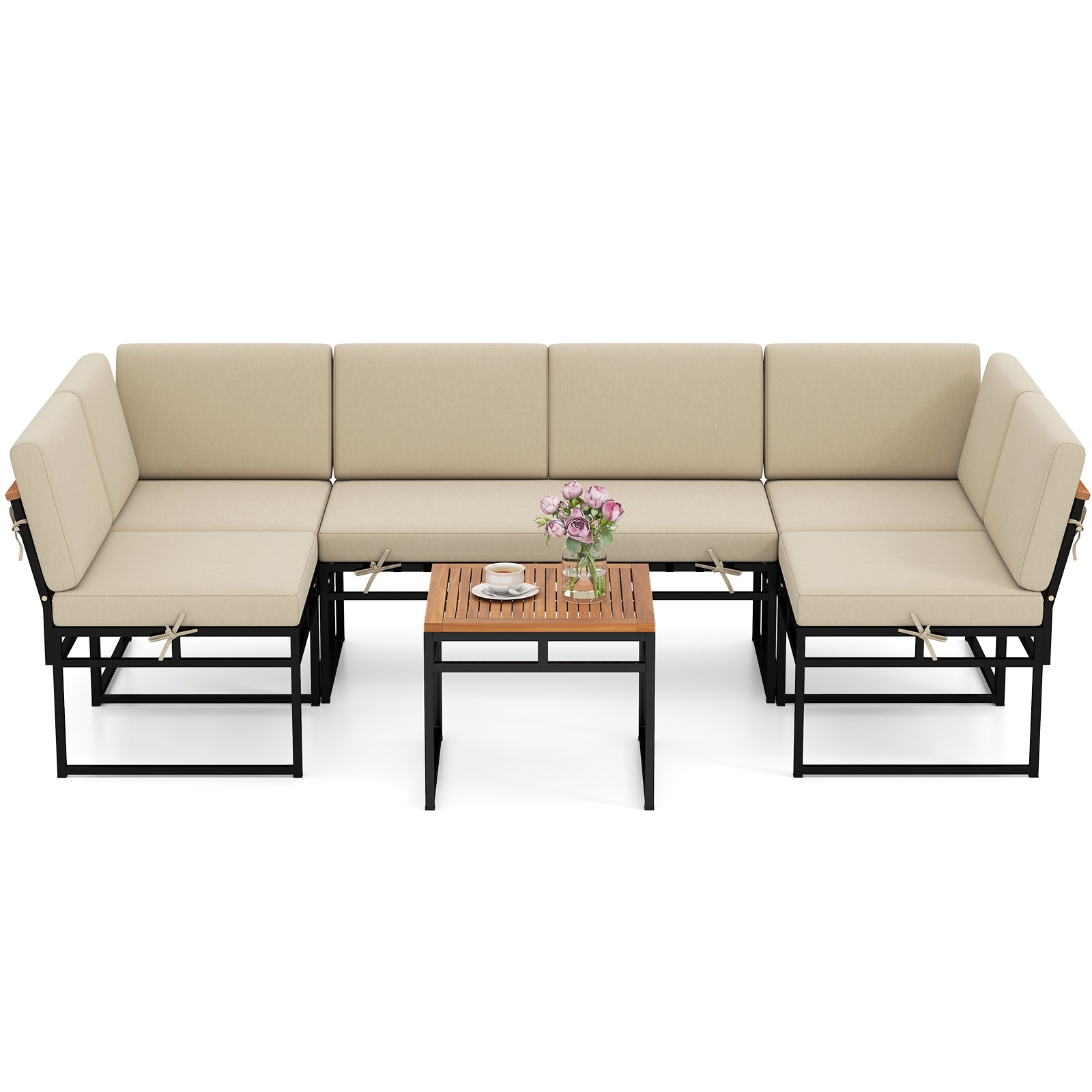 6 Piece Outdoor Sectional Sofa Set Metal Conversation Set with Cushions