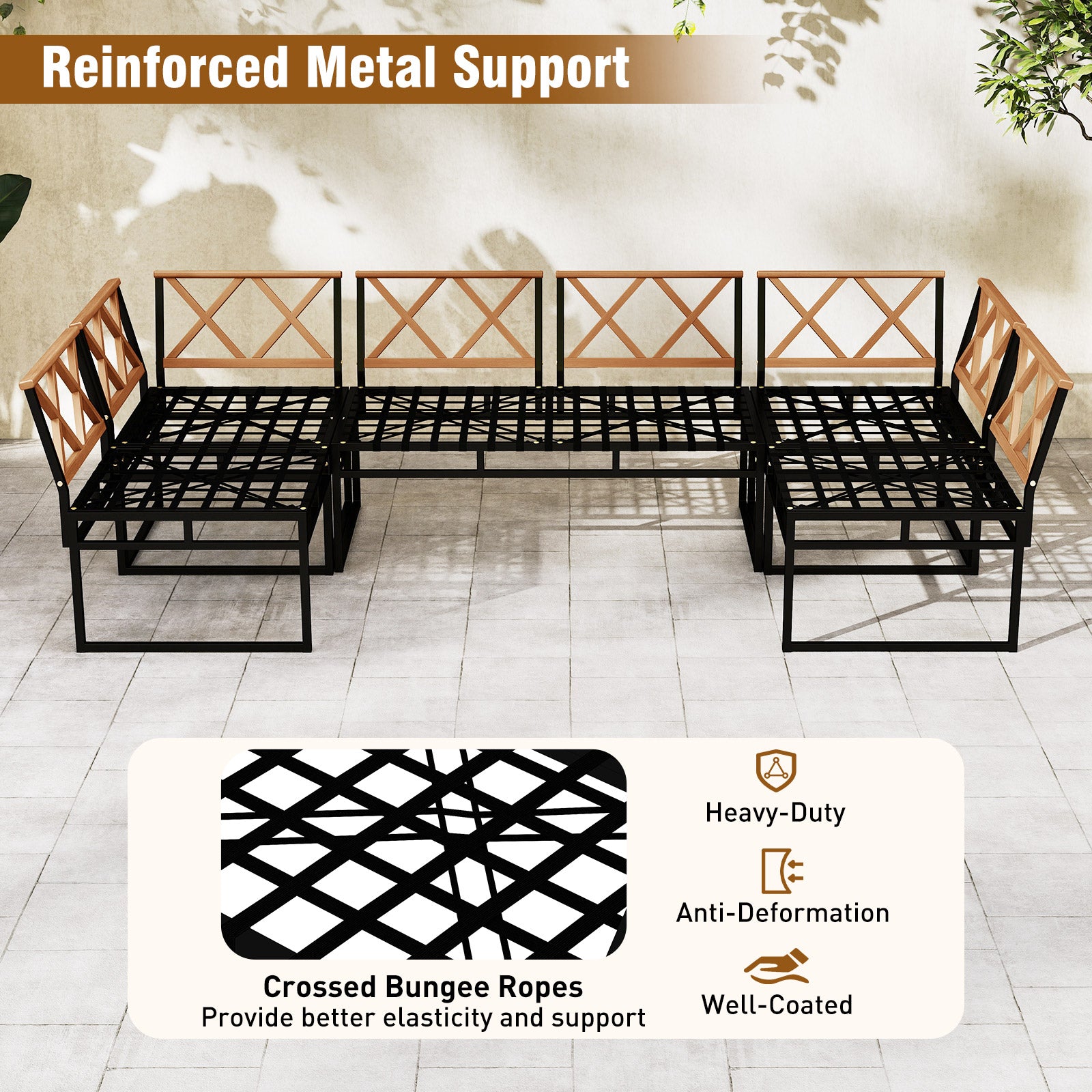 6 Piece Outdoor Sectional Sofa Set Metal Conversation Set with Cushions