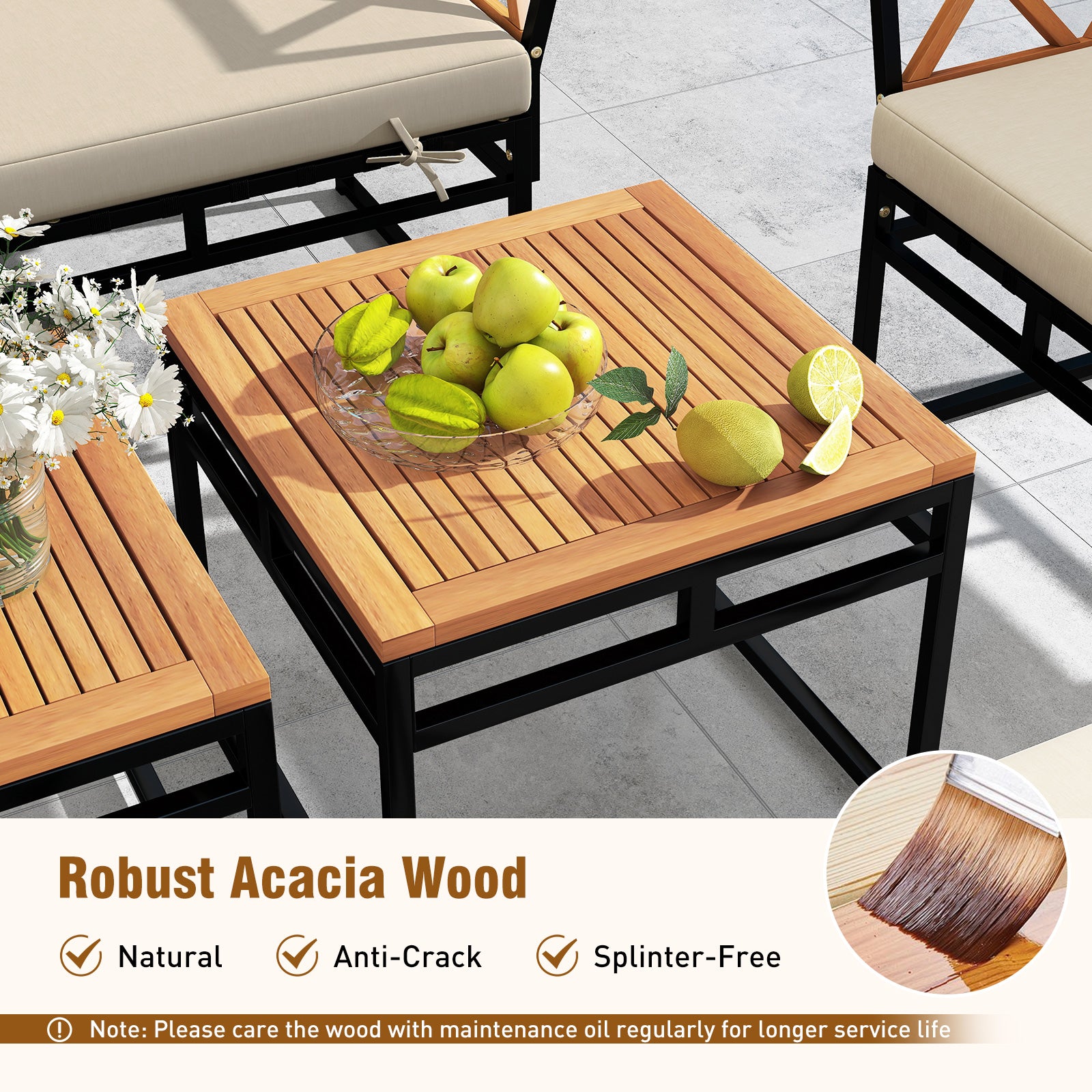 7 Piece Outdoor Conversation Set with Cushions and Bungee Rope Seat