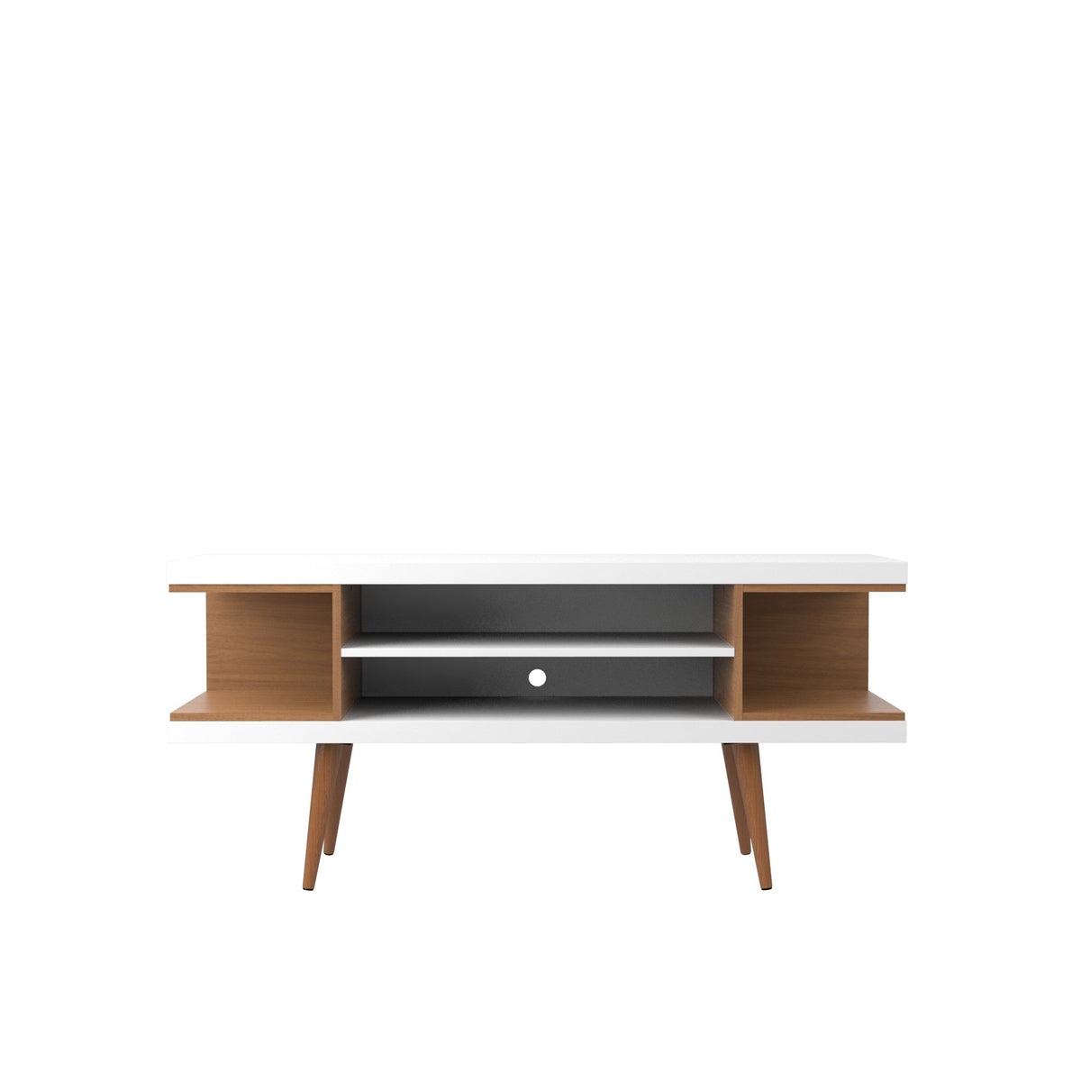 Eureka Modern 53.14" TV Stand with 4 Shelves - White Gloss/Maple Cream