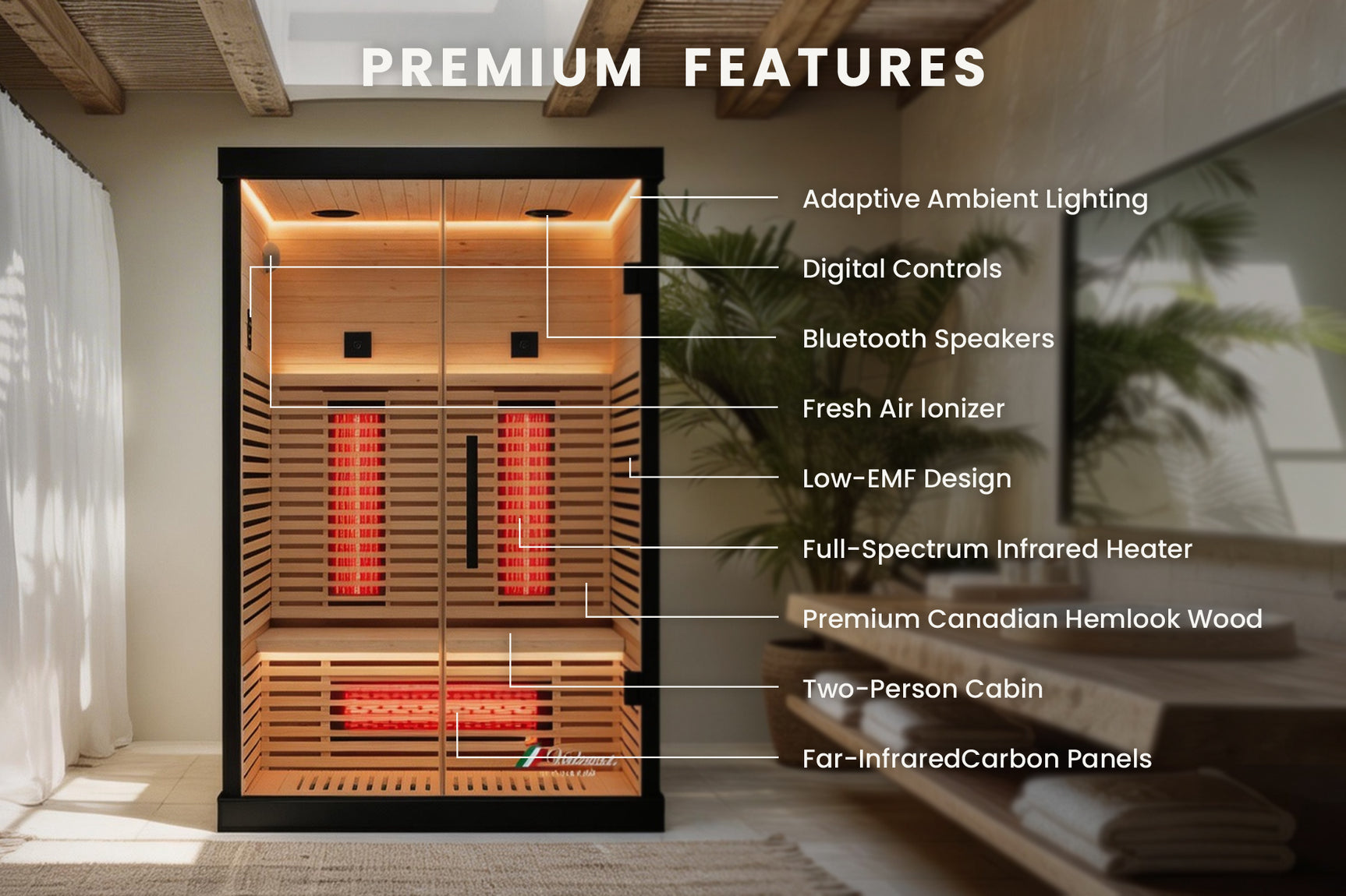 Valencia Aura™ 2-Person Full Spectrum Infrared Sauna | Low-EMF Hemlock