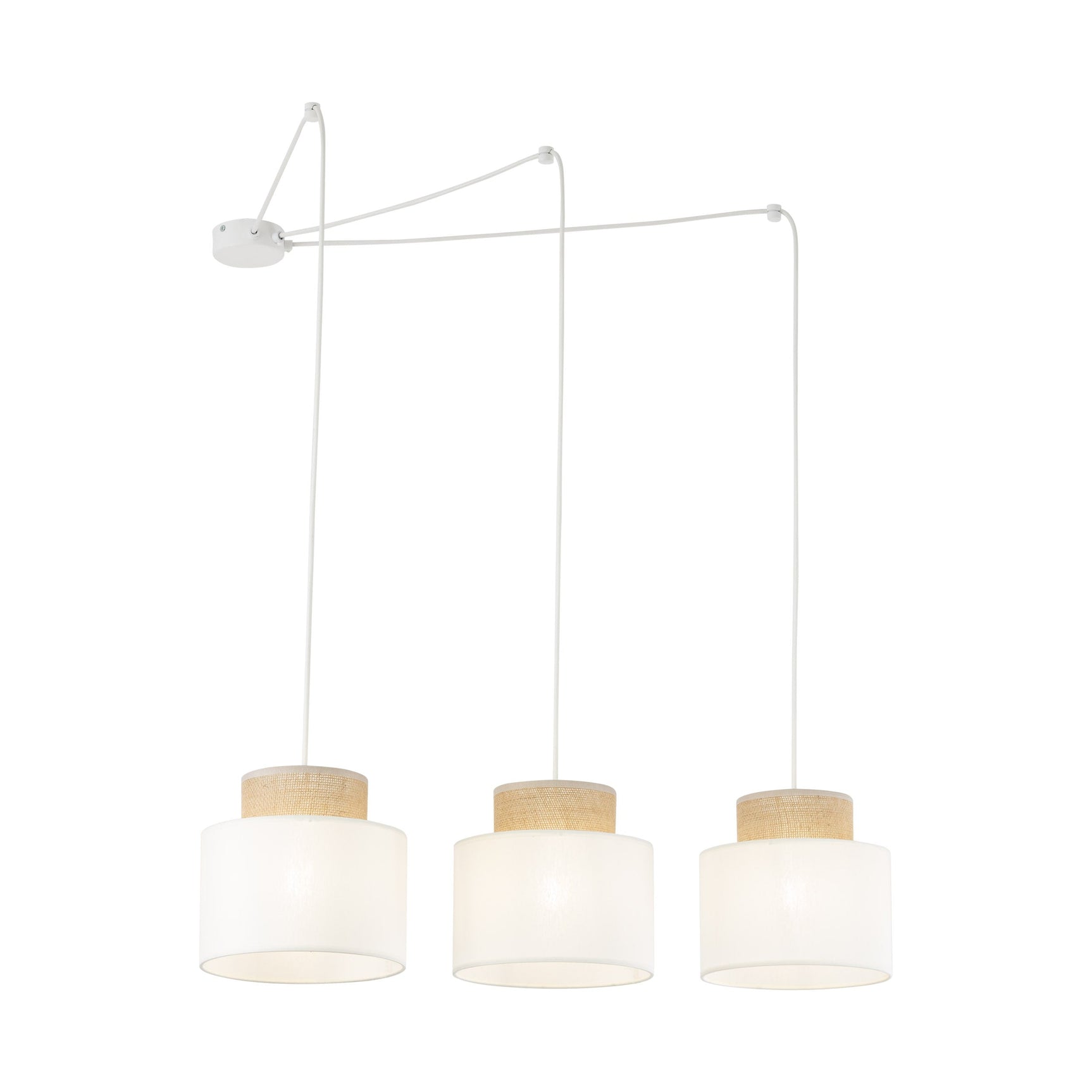 DUO White Jute Natural Suspension Pendant Ceiling Light Fixture for Kitchen Island, Dining Room & Living Room (3-Light)