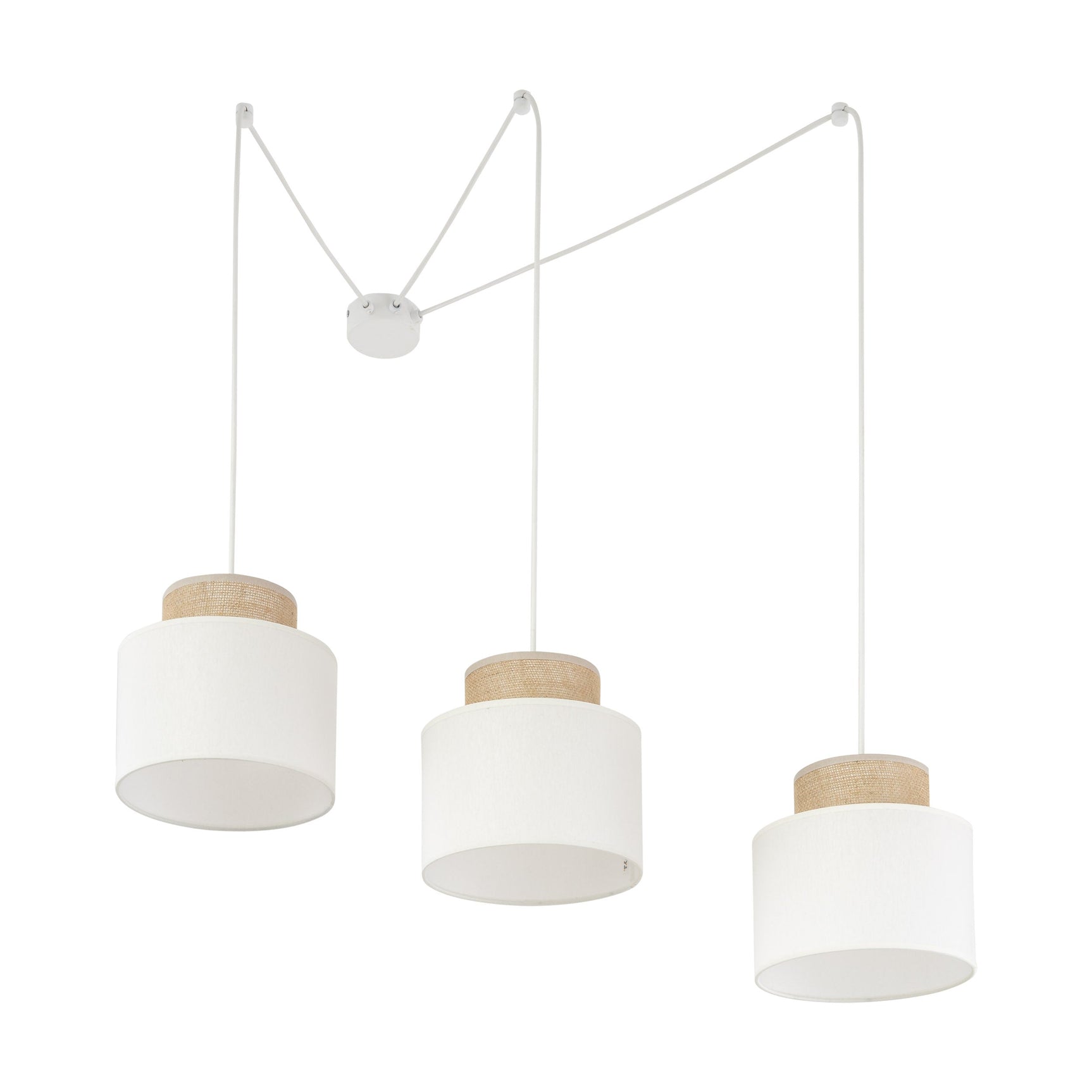 DUO White Jute Natural Suspension Pendant Ceiling Light Fixture for Kitchen Island, Dining Room & Living Room (3-Light)