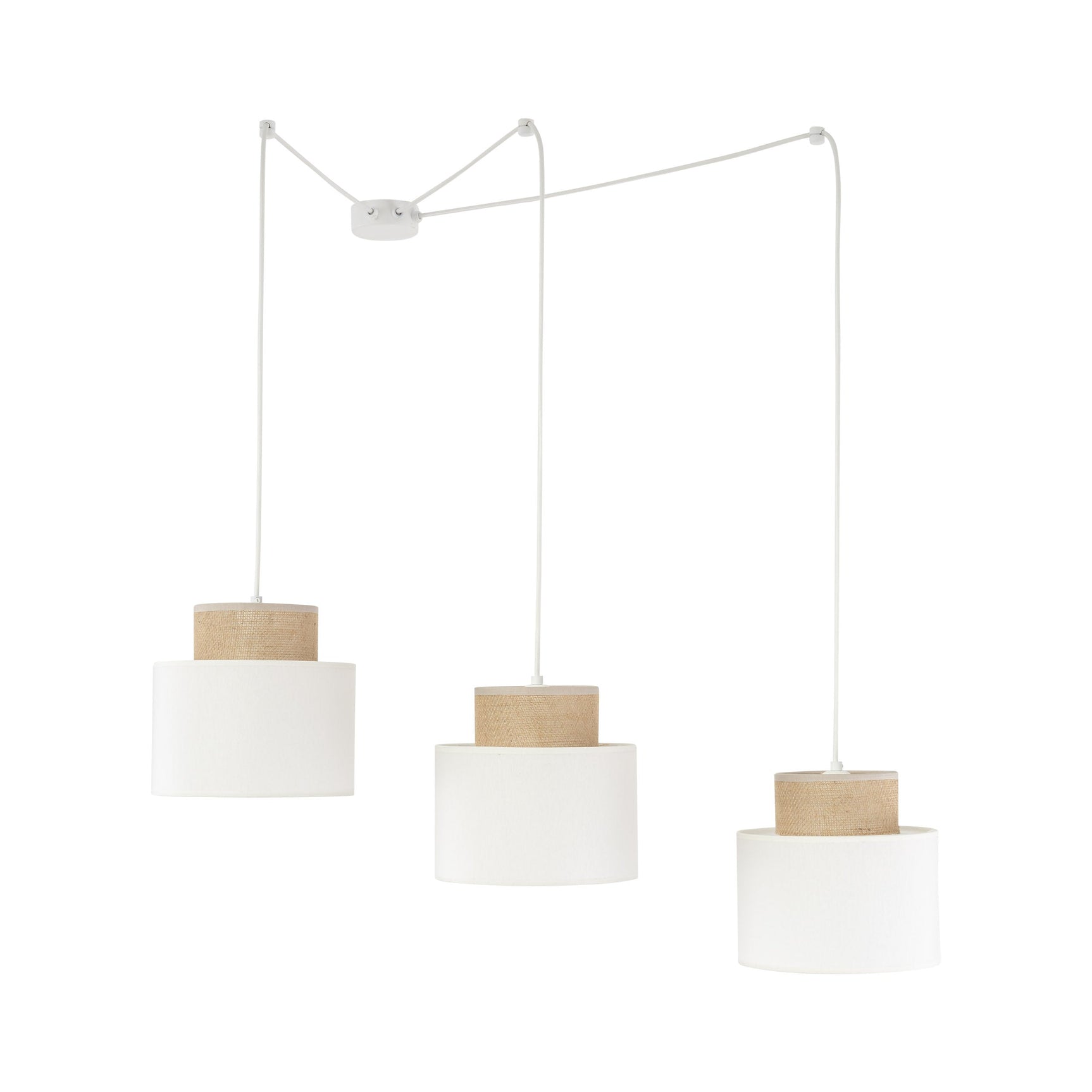 DUO White Jute Natural Suspension Pendant Ceiling Light Fixture for Kitchen Island, Dining Room & Living Room (3-Light)