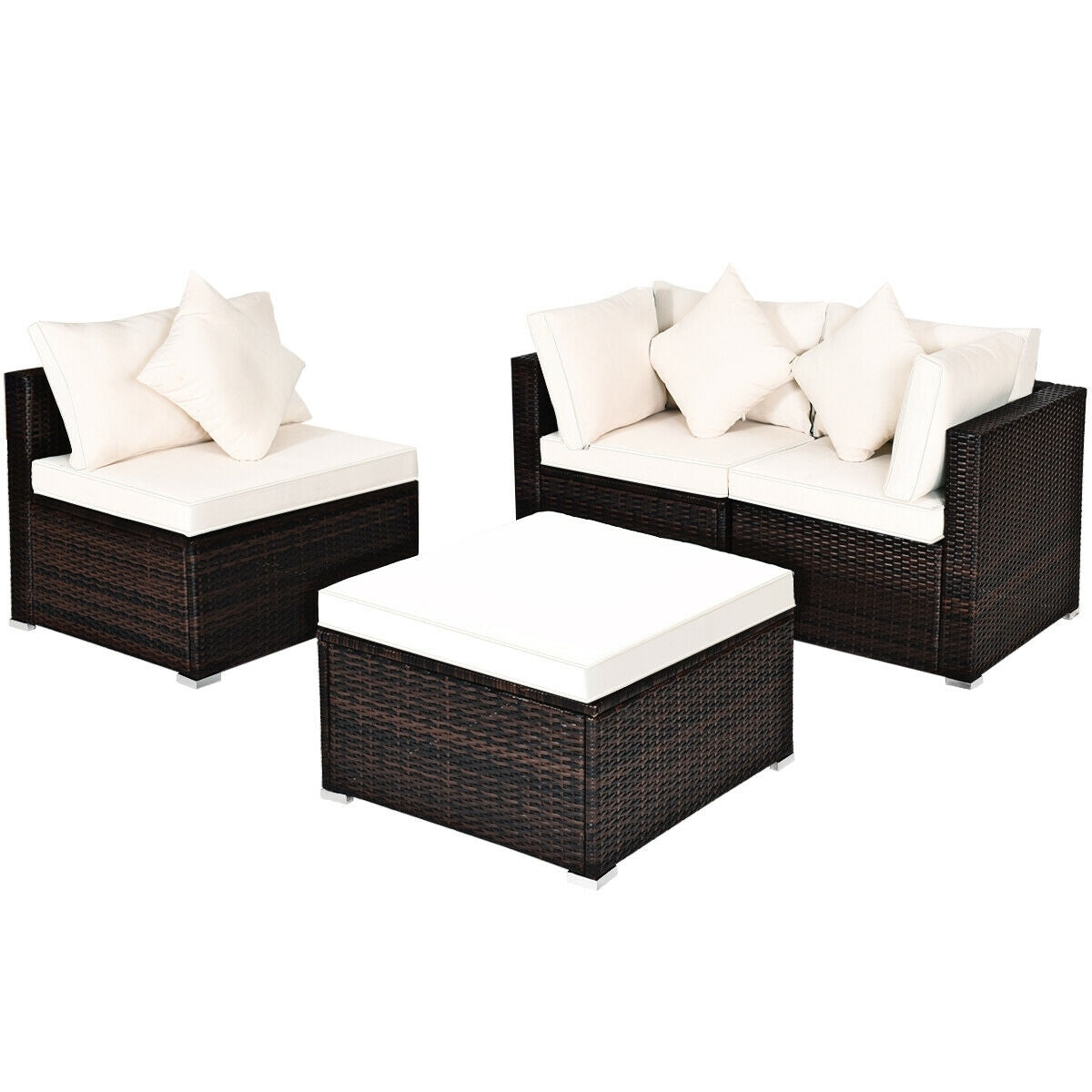 4 Pieces Ottoman Garden Patio Rattan Wicker Furniture Set with Cushion