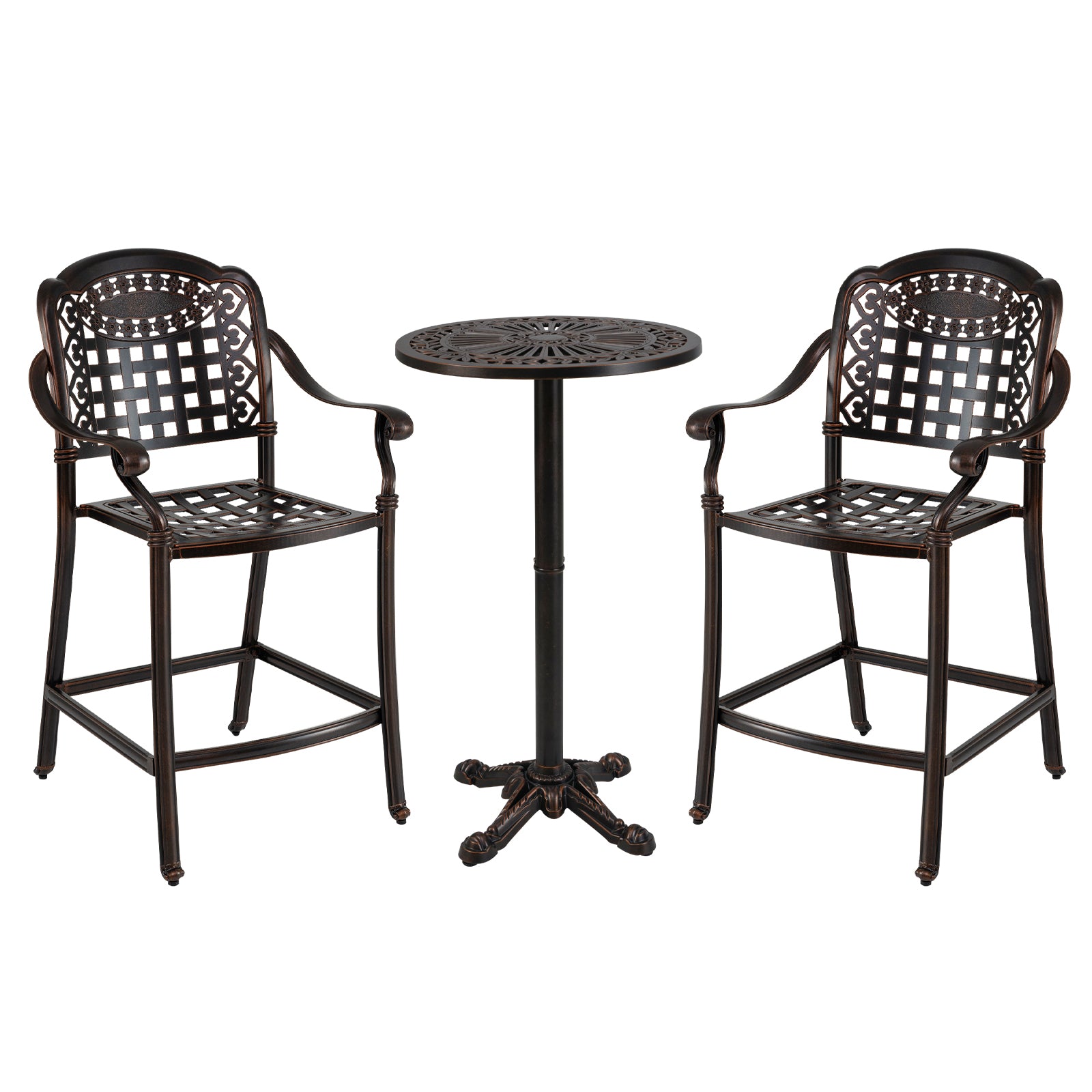 3 Piece Patio Bar Set Outdoor Cast Aluminum Round High Top Table 2 Counter Height Bar Stools