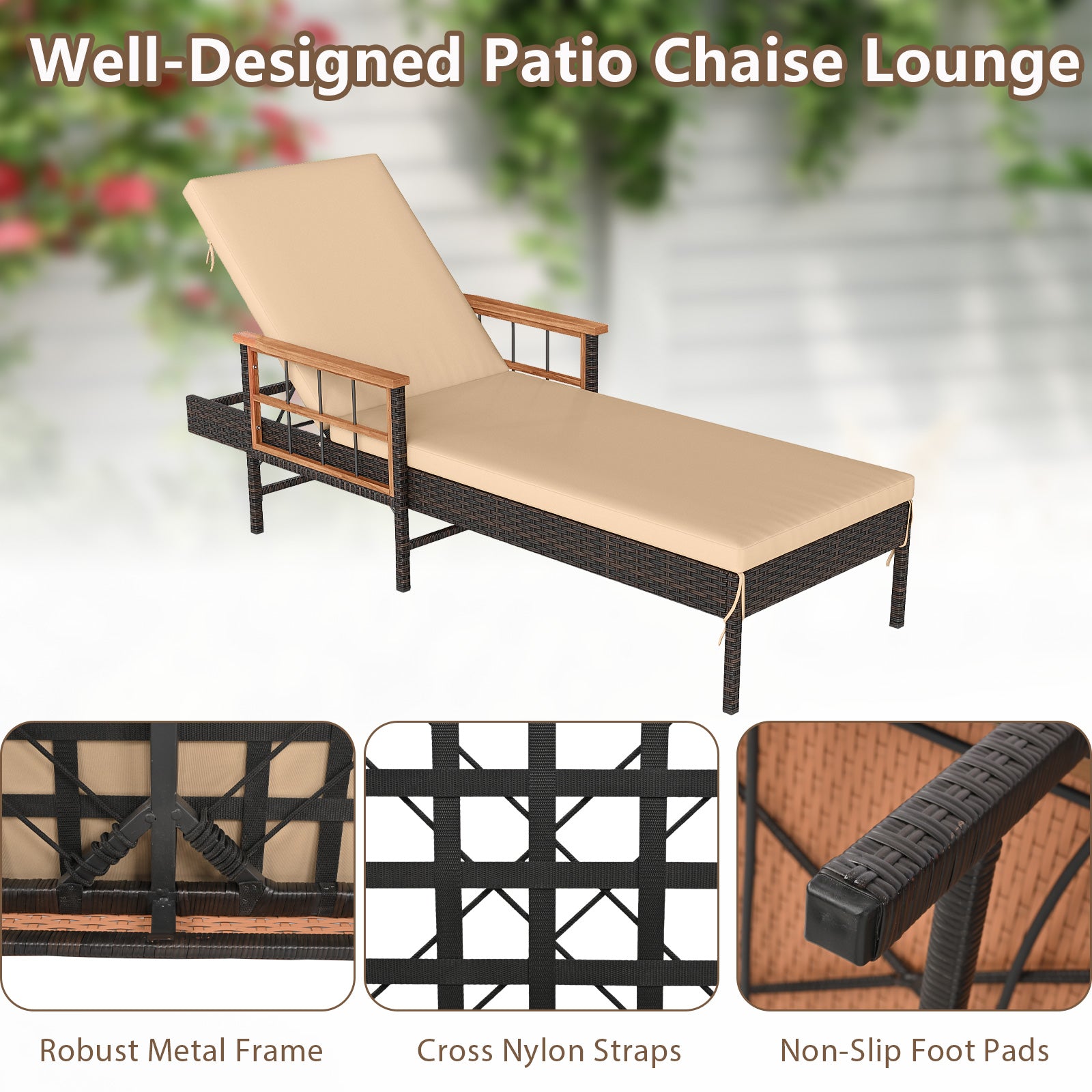 3 Pieces Patio Chaise Lounge Set for Poolside Backyard Porch