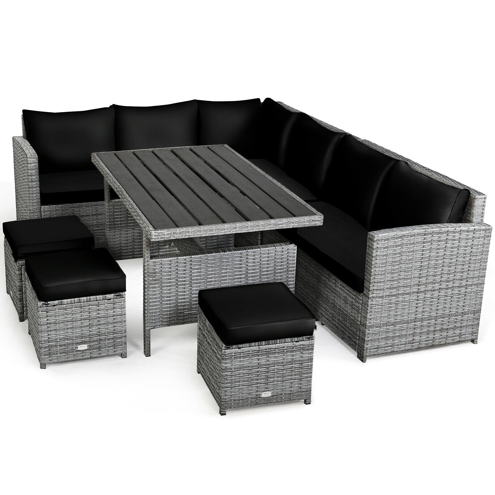 7 Pieces Patio Rattan Dining Furniture Sectional Sofa Set with Wicker Ottoman