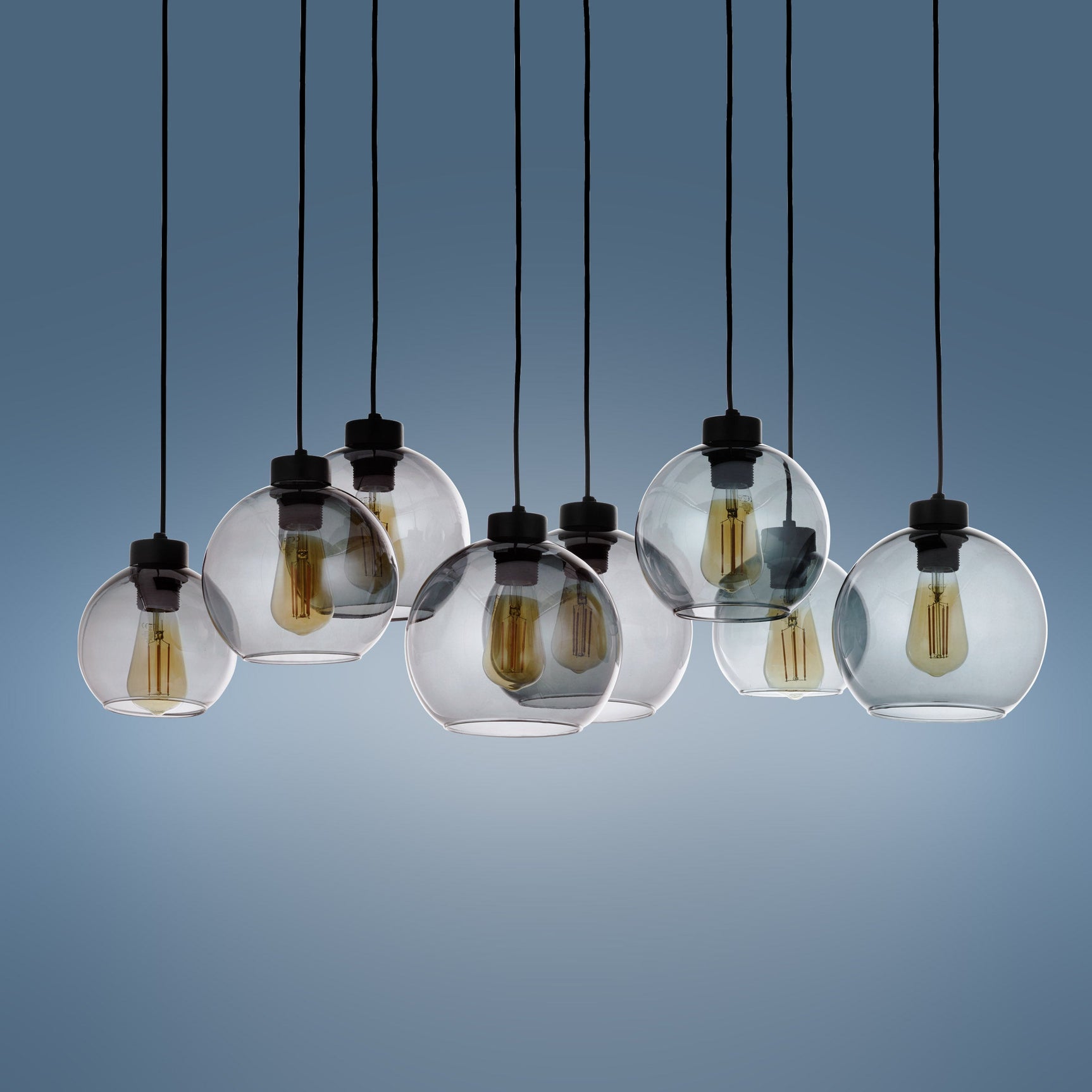 CUBUS Graphite Glass Scandinavian Pendant Light Fixture for Kitchen Island, Dining Room & Living Room (8-Light)