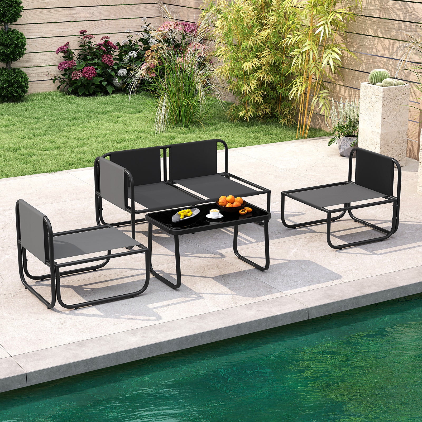 4 Pieces Patio Furniture Set with Cushions and Coffee Table