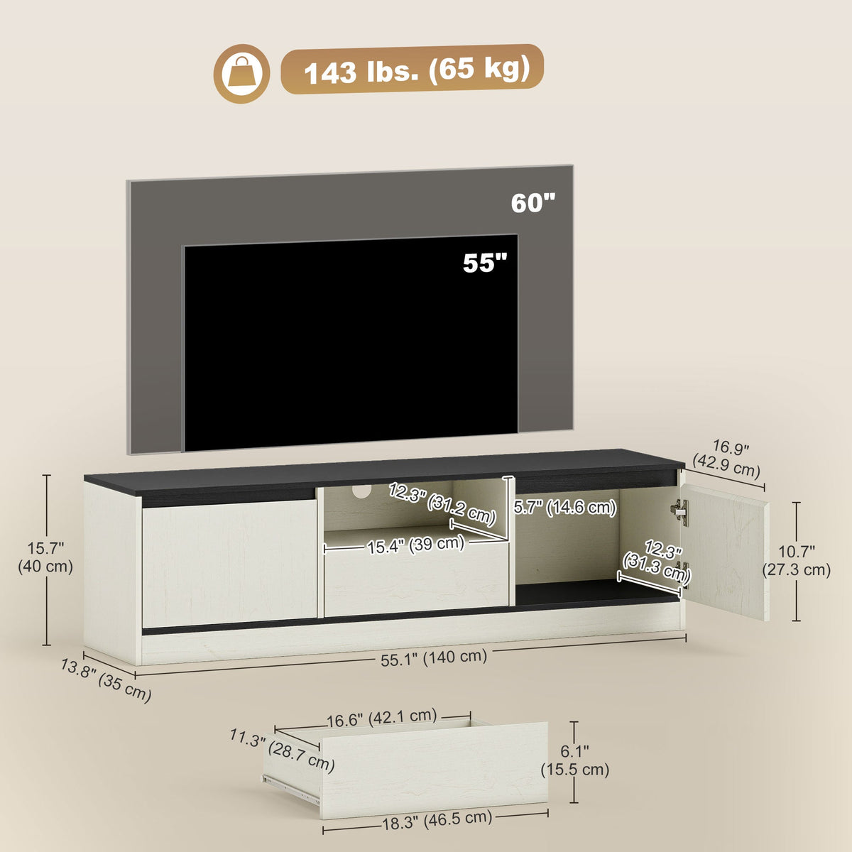 Palmer TV Stand for 55-60 Inch TVs - White