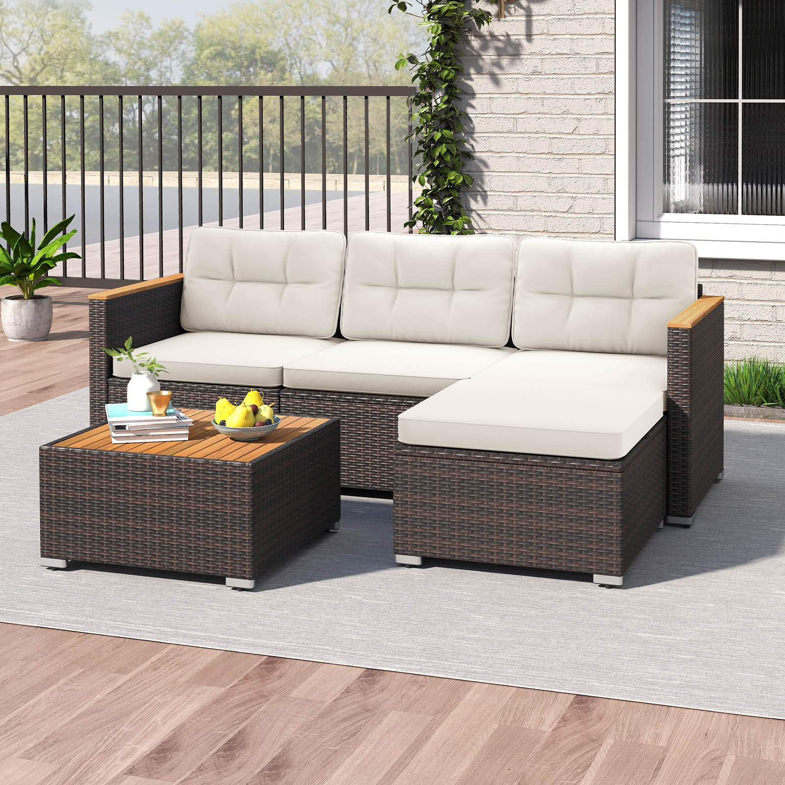 5-Piece Wicker Conversation Set Rattan Set with Cushions and Coffee Table